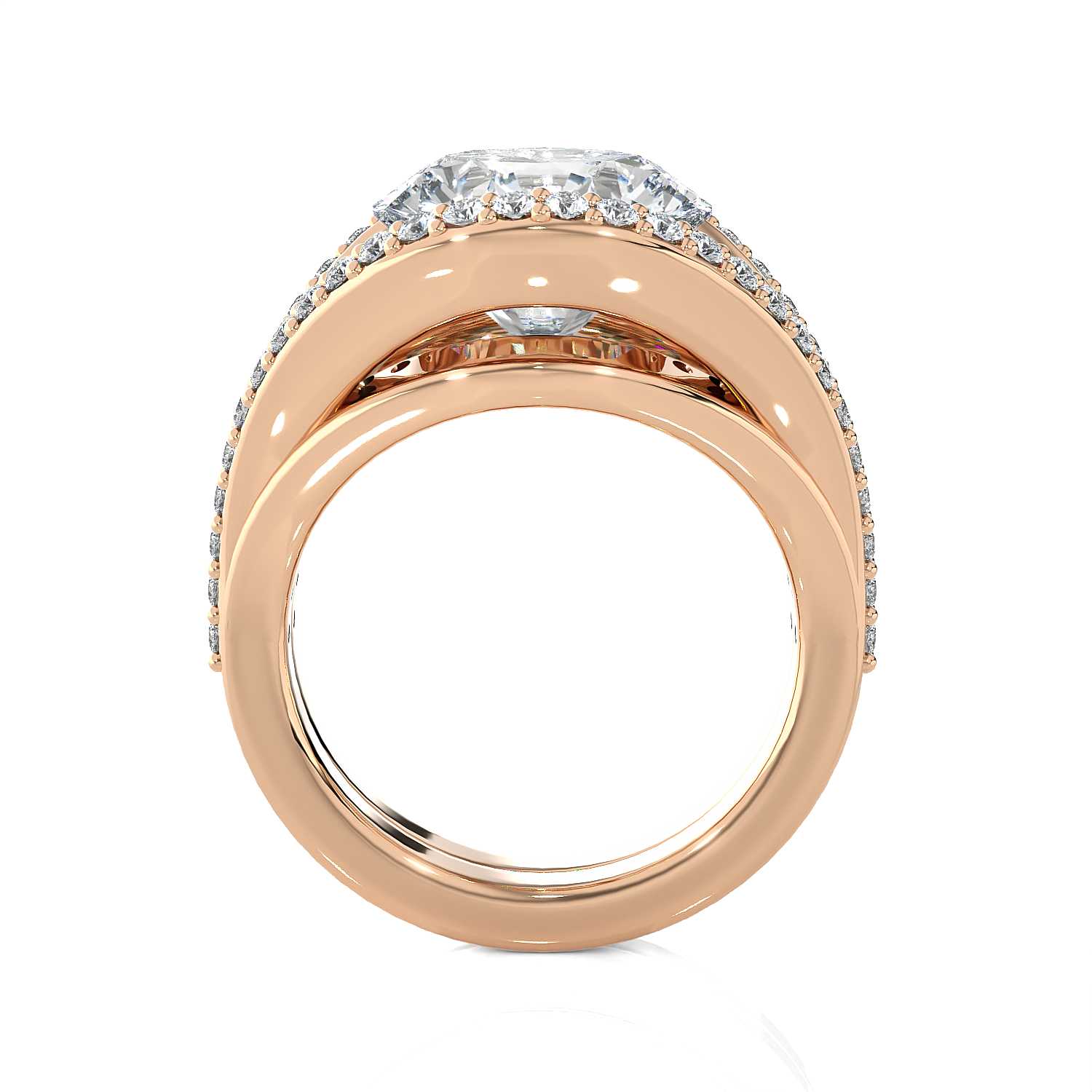 Round Lab Grown Diamond Side Stone Engagement Ring