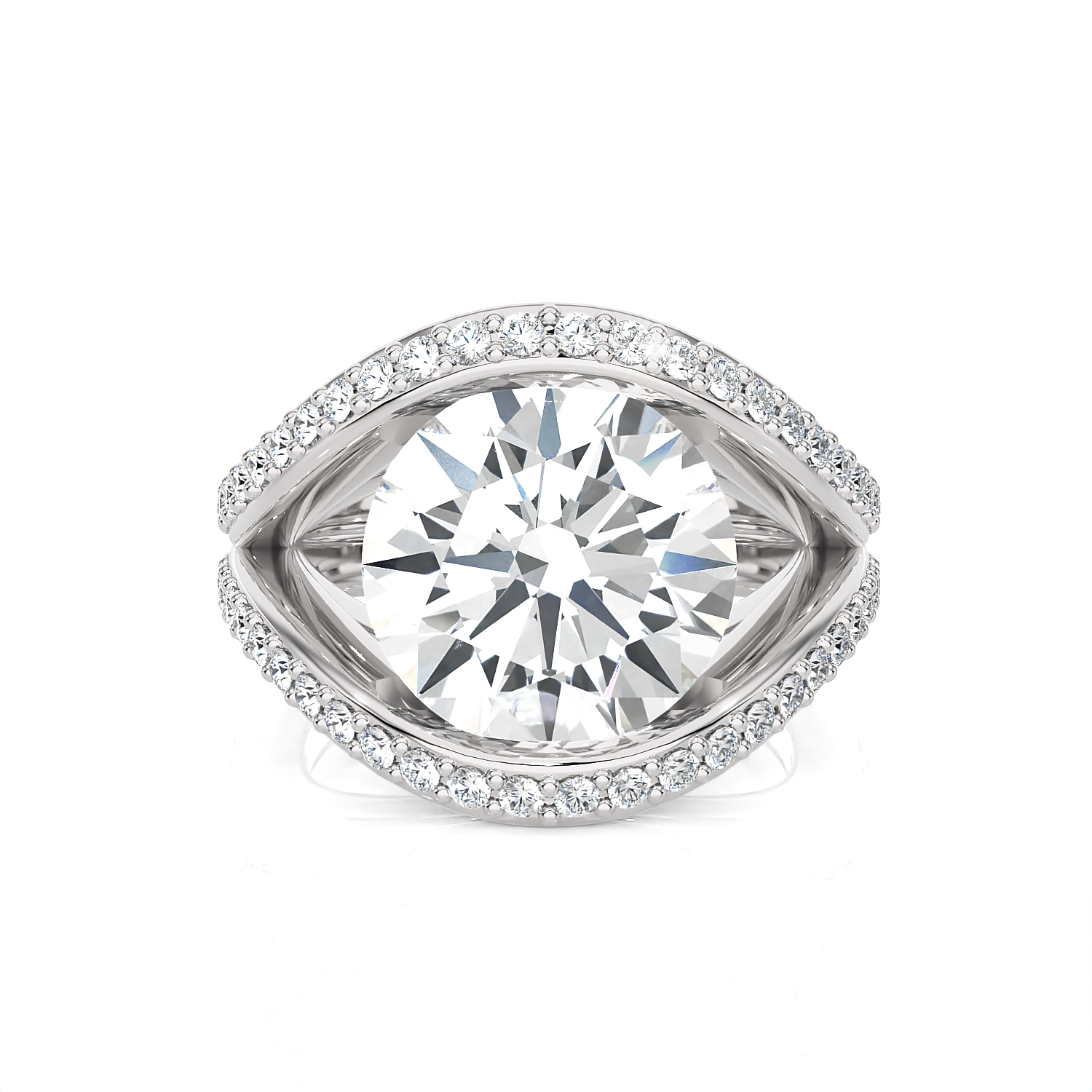 Round Lab Grown Diamond Side Stone Engagement Ring