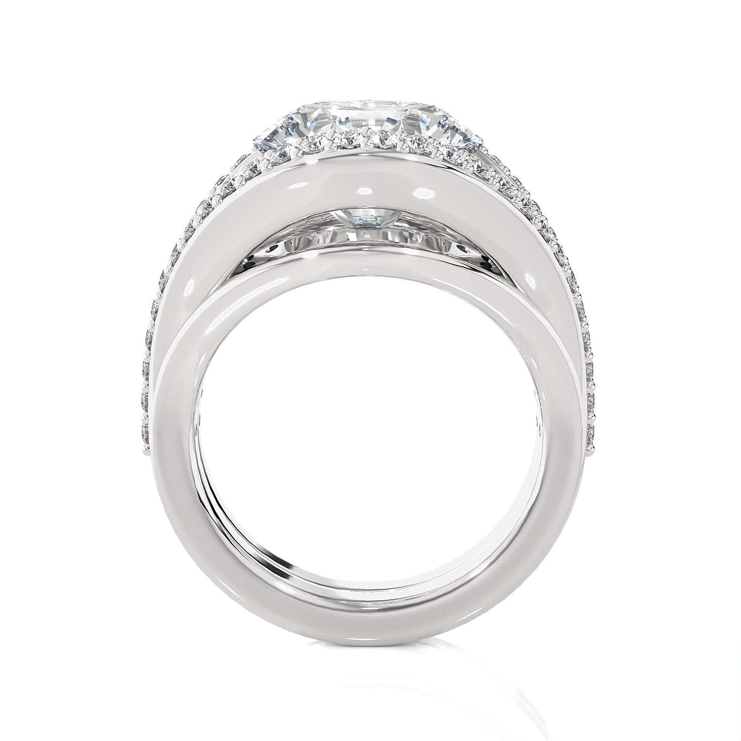 Round Lab Grown Diamond Side Stone Engagement Ring