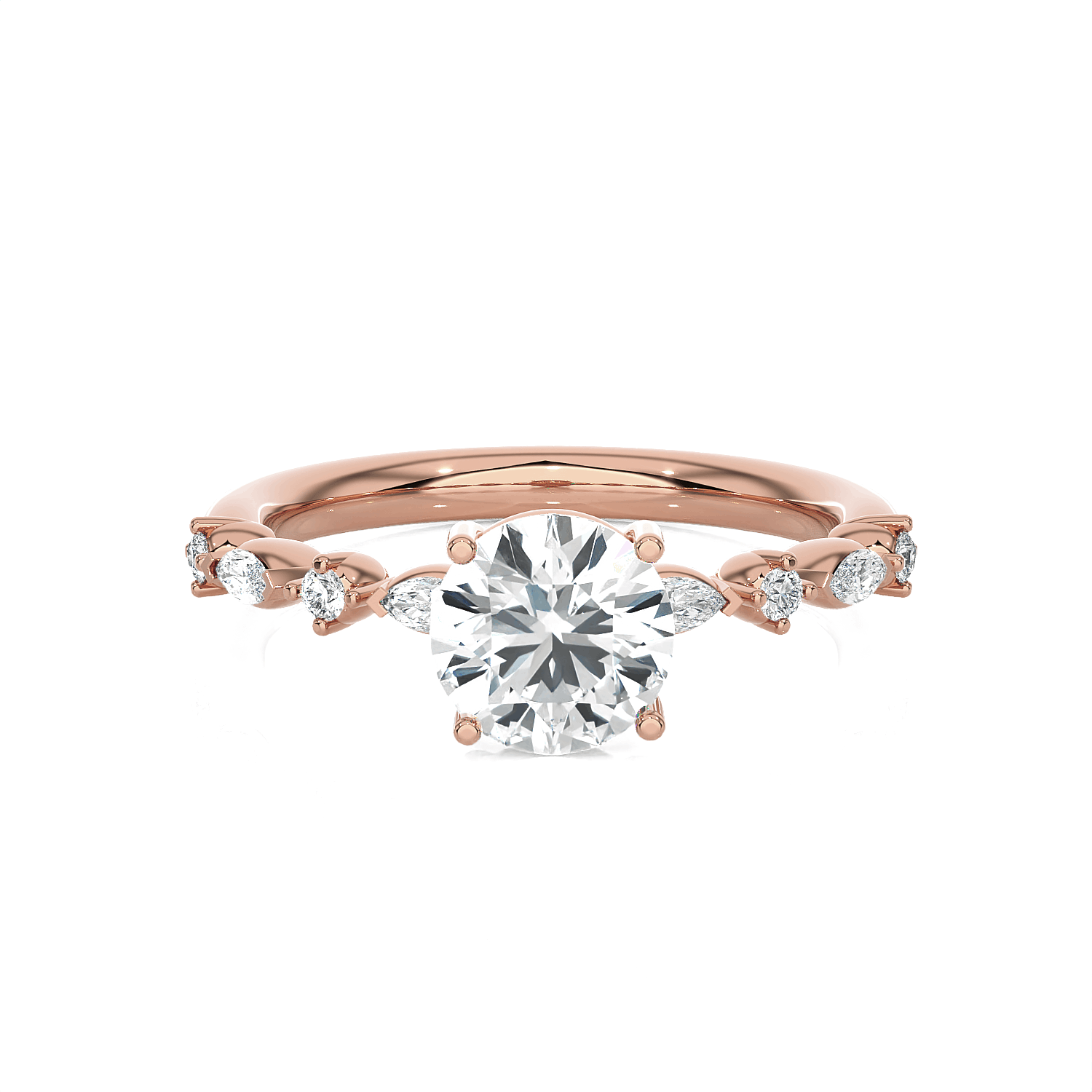 Round Lab Grown Diamond Side Stone Engagement Ring