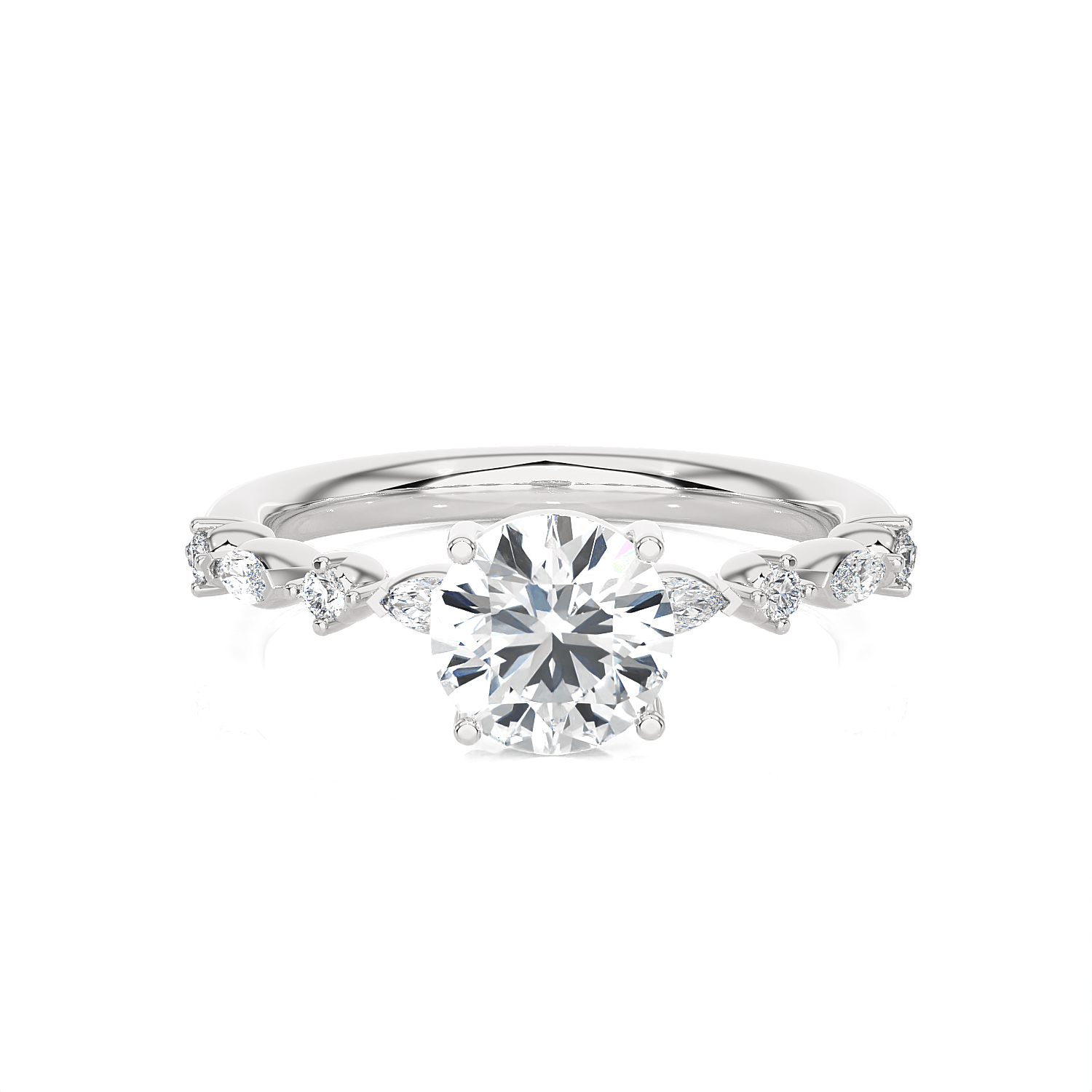 Round Lab Grown Diamond Side Stone Engagement Ring