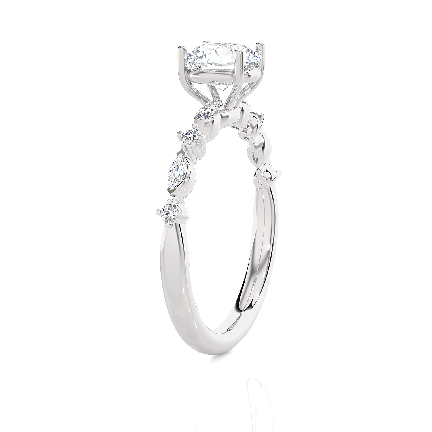 Round Lab Grown Diamond Side Stone Engagement Ring