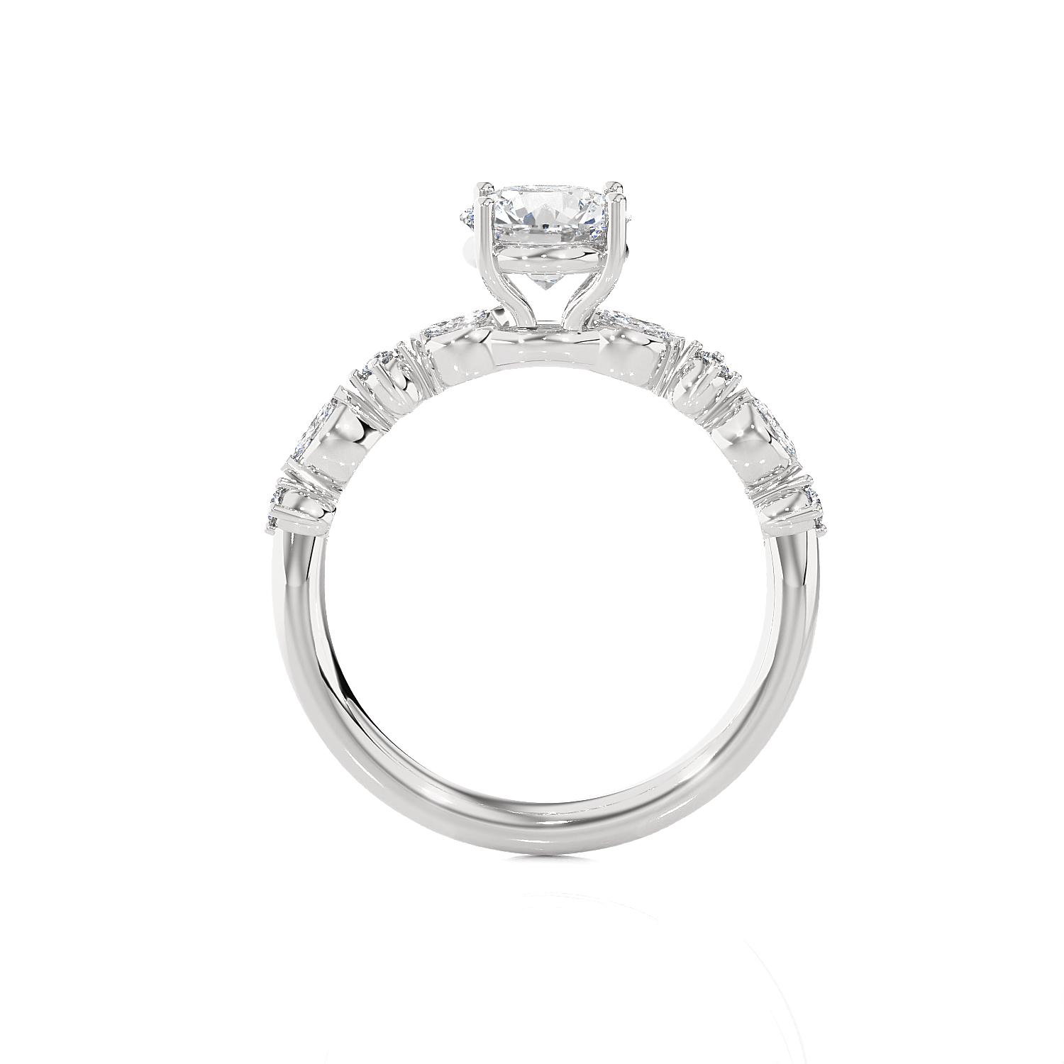 Round Lab Grown Diamond Side Stone Engagement Ring