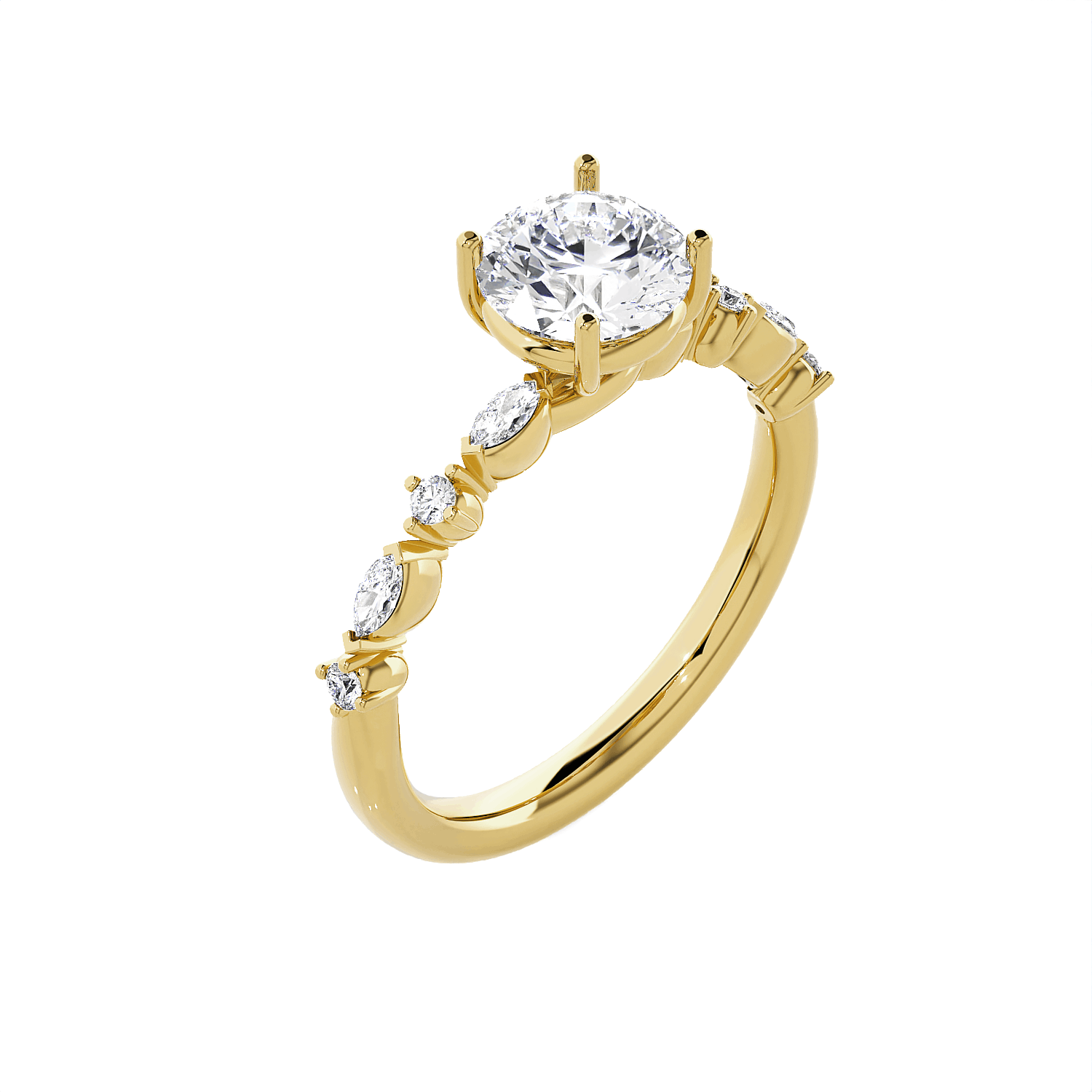 Round Lab Grown Diamond Side Stone Engagement Ring