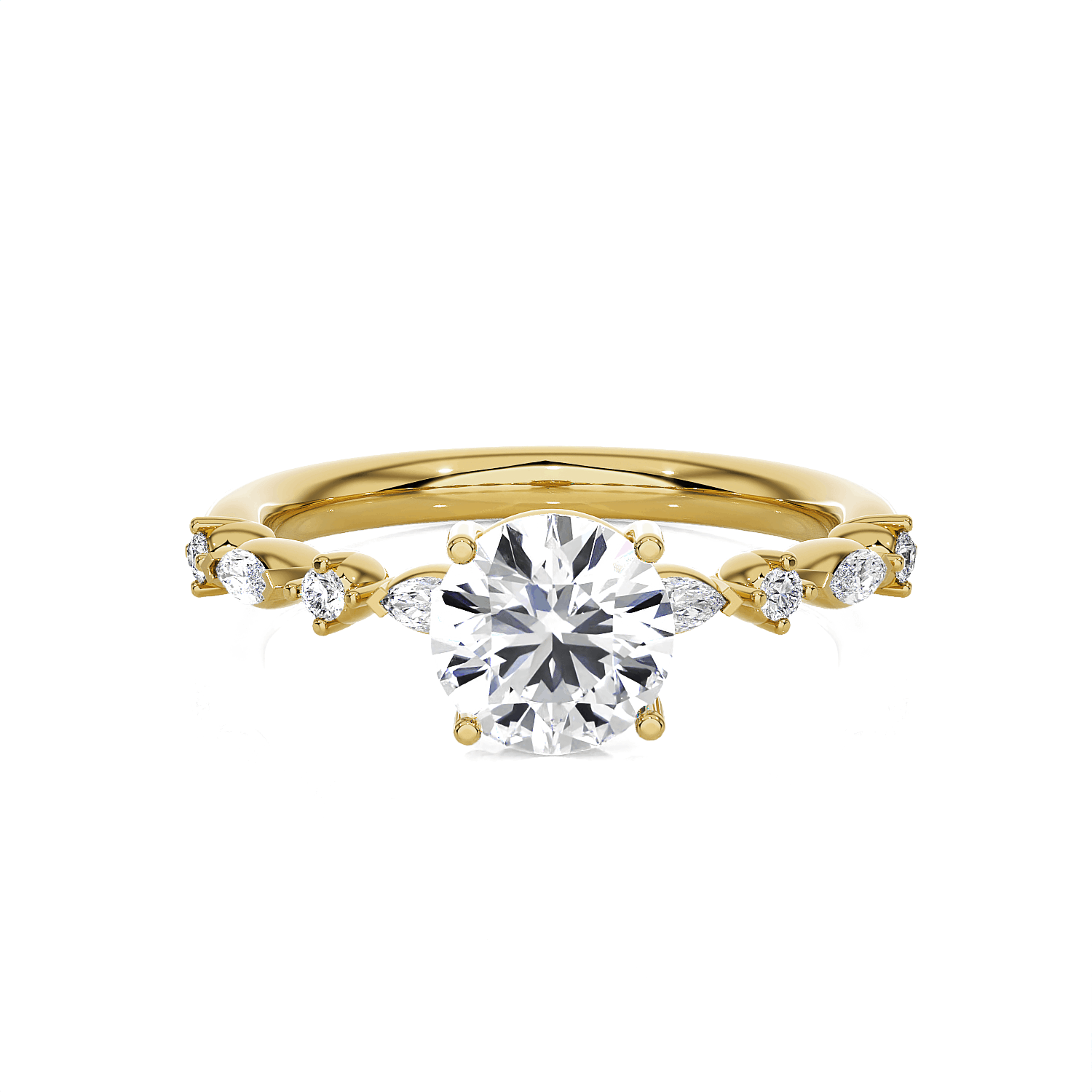 Round Lab Grown Diamond Side Stone Engagement Ring