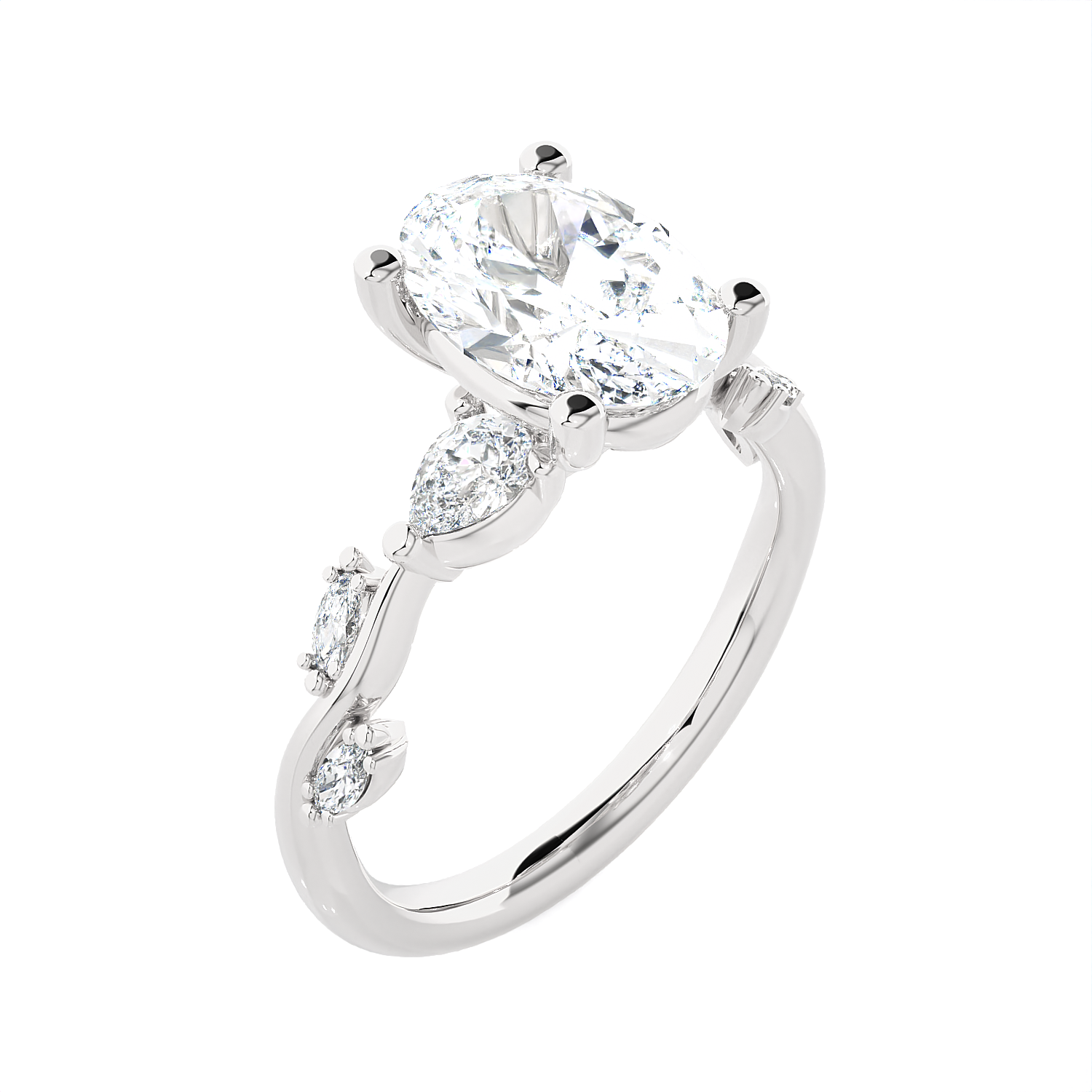 Oval Lab Grown Diamond Side Stone Engagement Ring