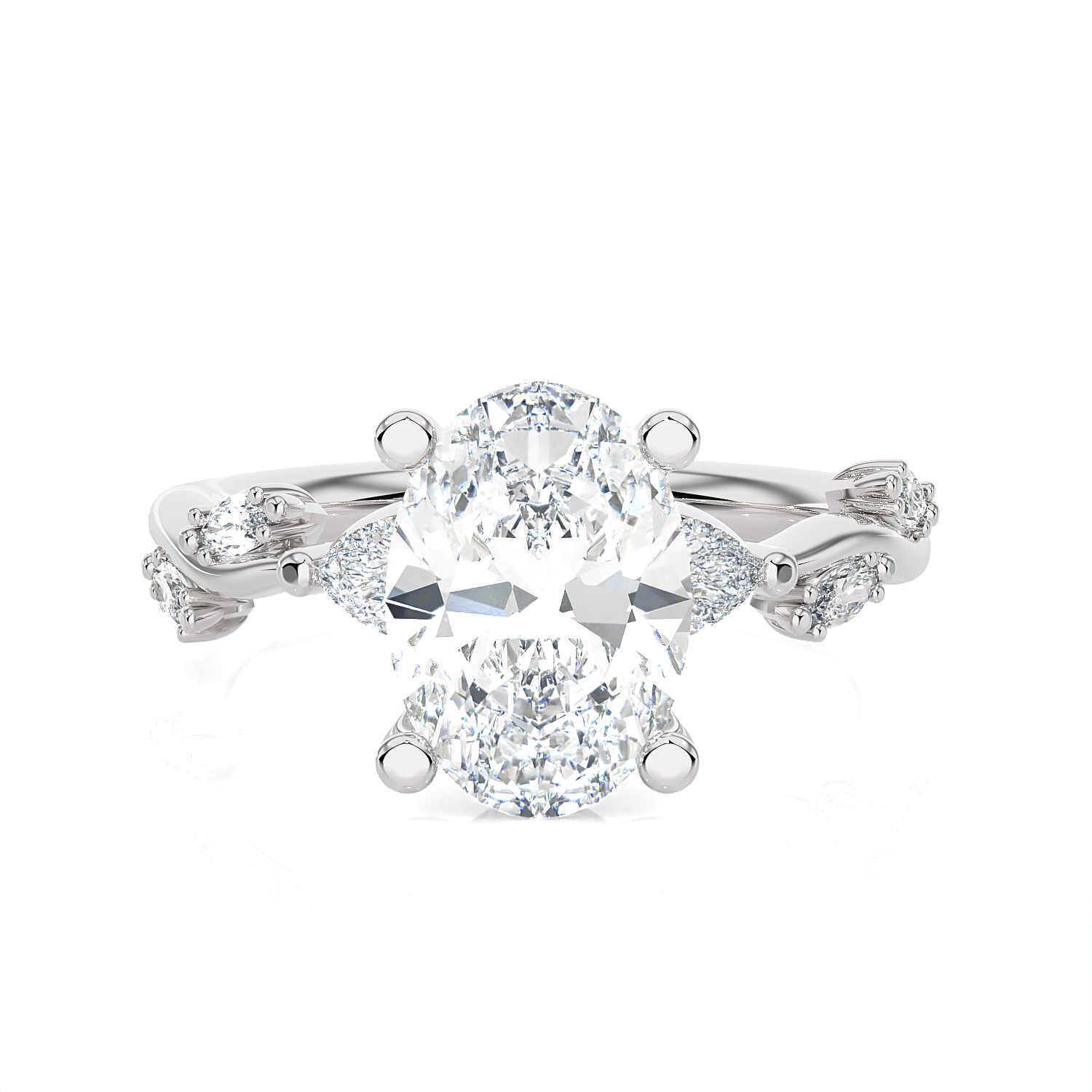Oval Lab Grown Diamond Side Stone Engagement Ring