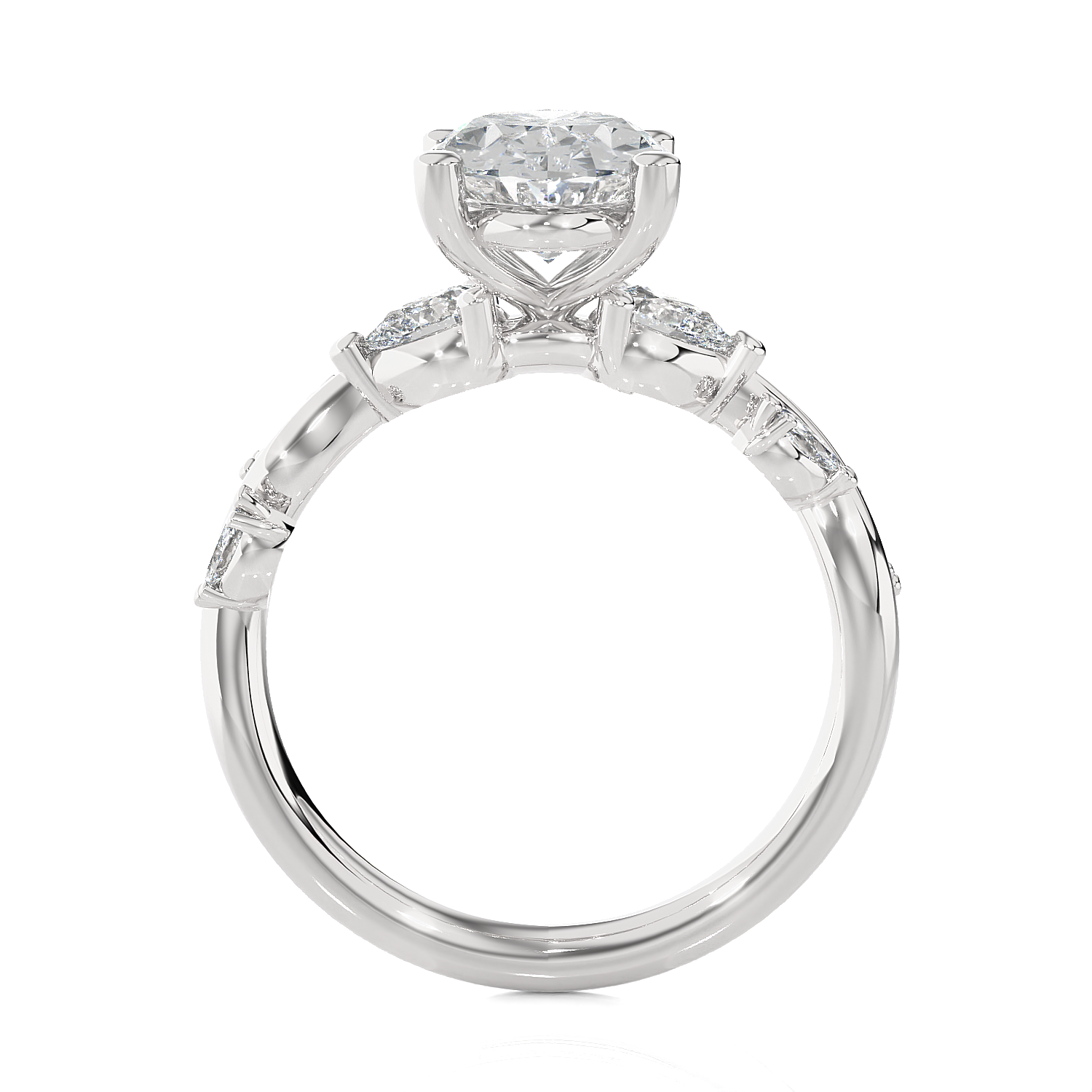 Oval Lab Grown Diamond Side Stone Engagement Ring