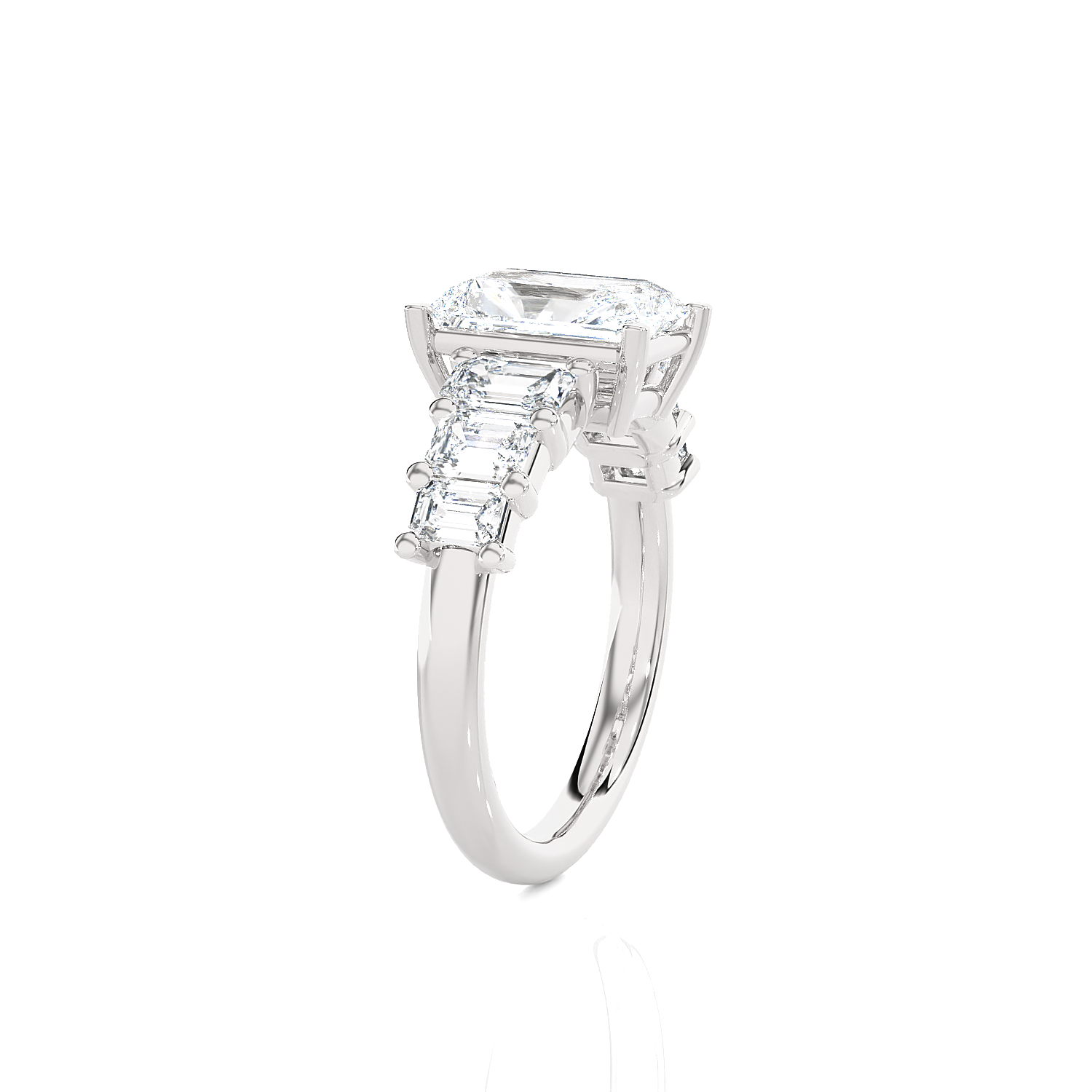 Emerald-Cut Lab Grown Diamond Side Stone Engagement Ring