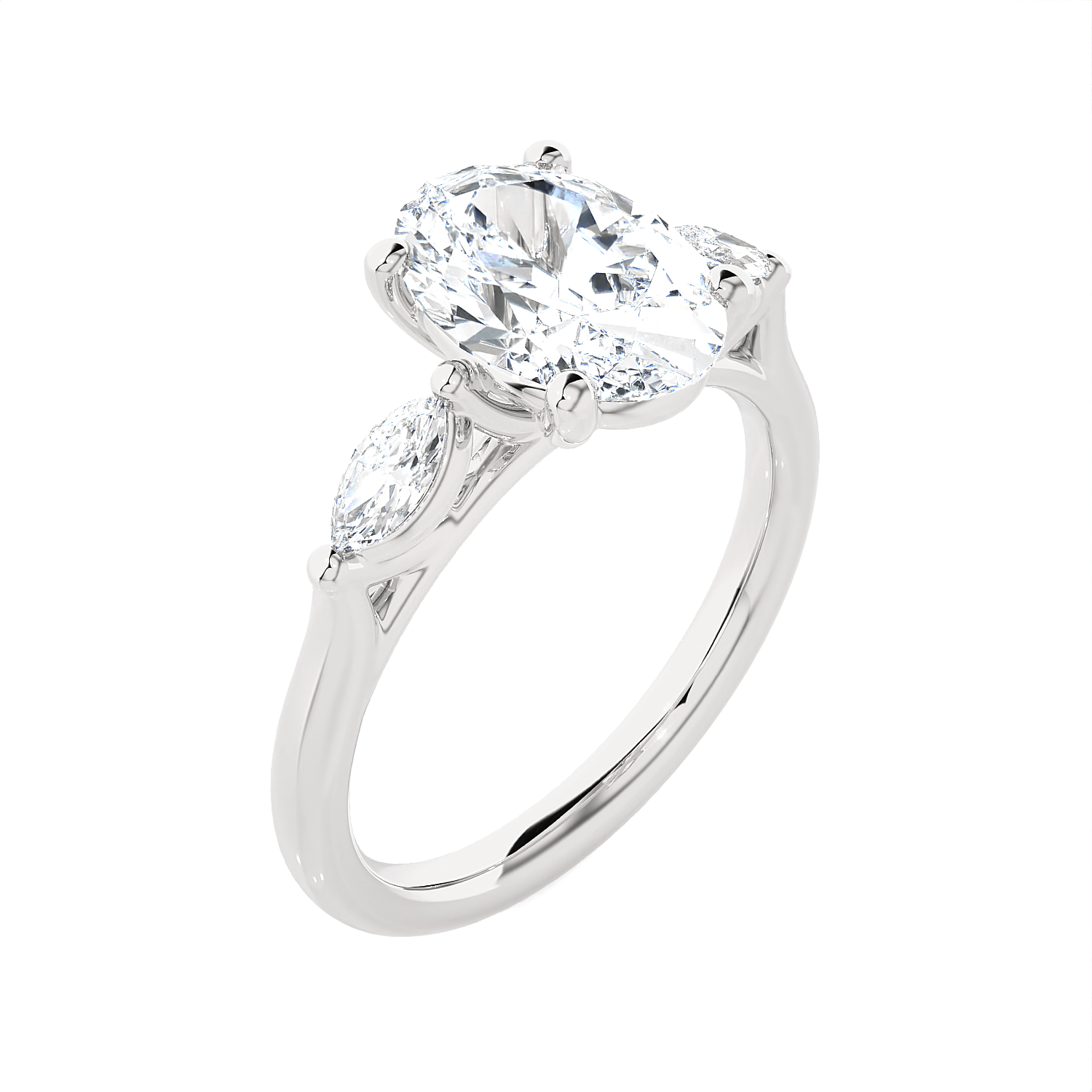 Oval with Marquise Three Stone Lab Grown Diamond Ring