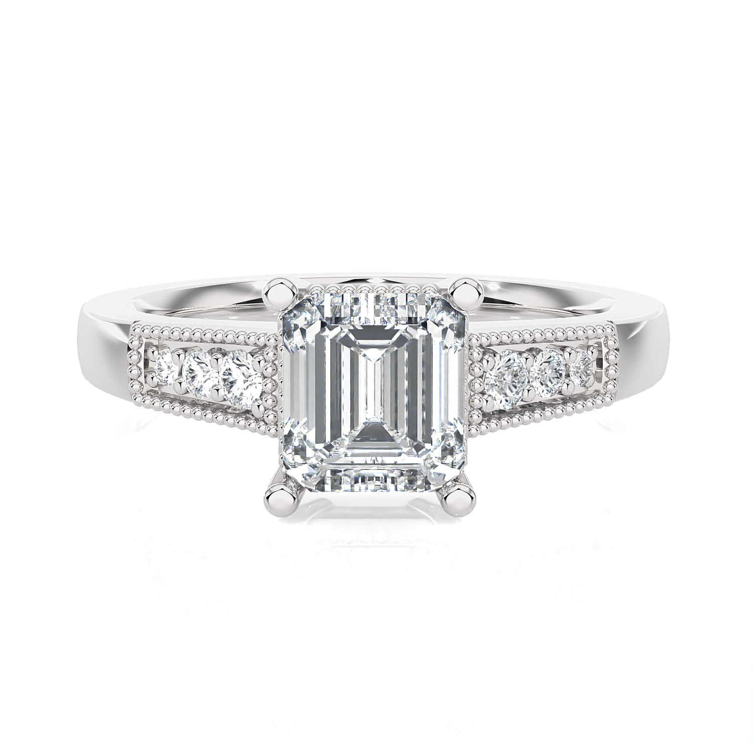 Emerald-Cut Lab Grown Diamond Side Stone Engagement Ring