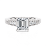 Emerald-Cut Lab Grown Diamond Side Stone Engagement Ring