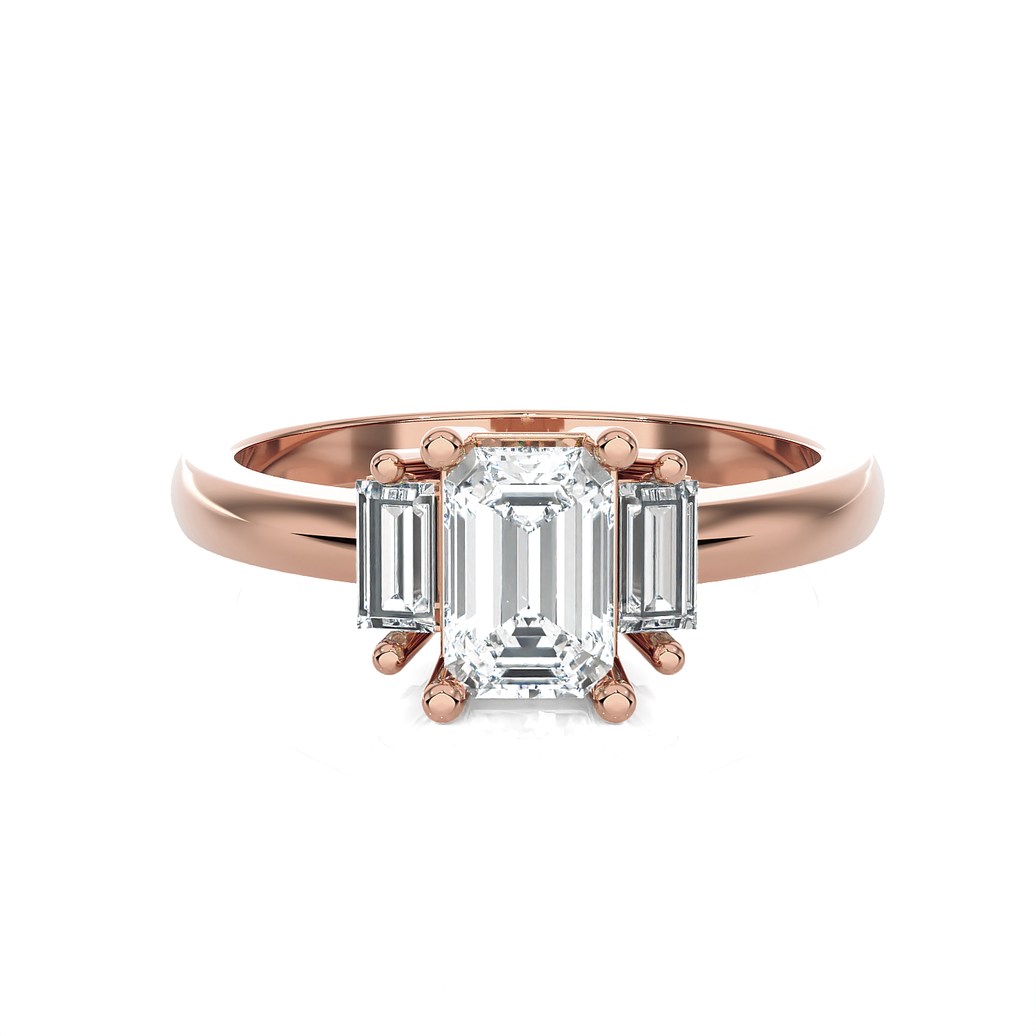 Emerald-Cut With Baguette Three Stone Lab Grown Diamond Ring
