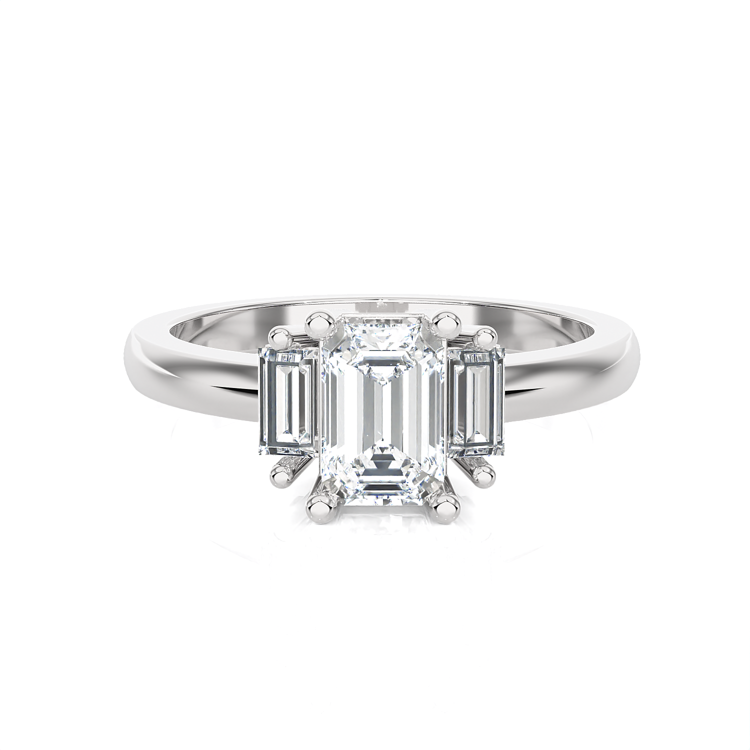 Emerald-Cut With Baguette Three Stone Lab Grown Diamond Ring