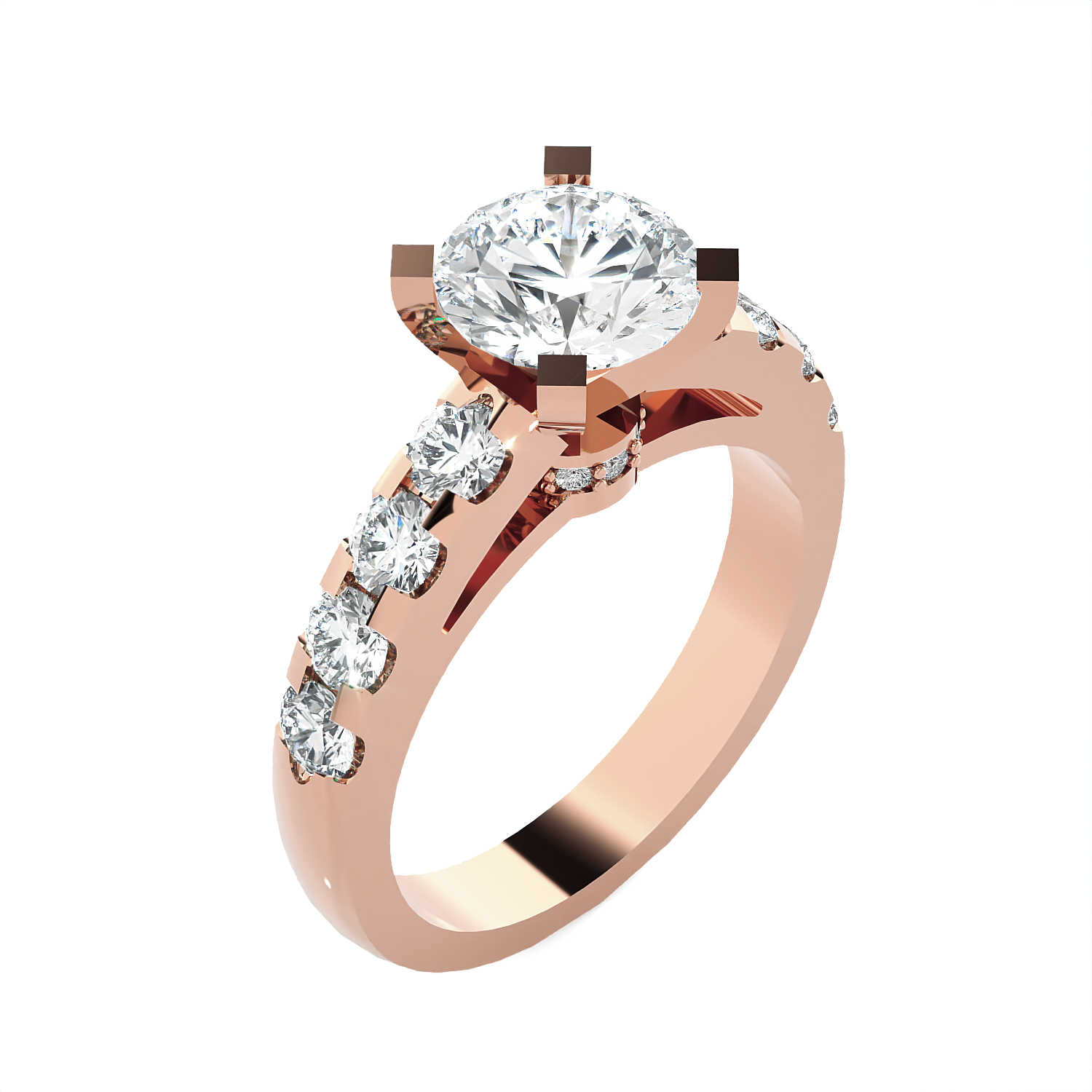 Round Lab Grown Diamond Side Stone Engagement Ring