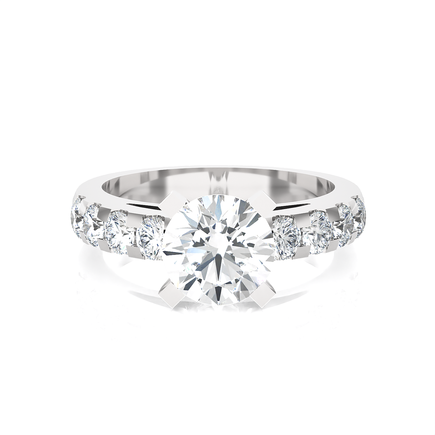 Round Lab Grown Diamond Side Stone Engagement Ring