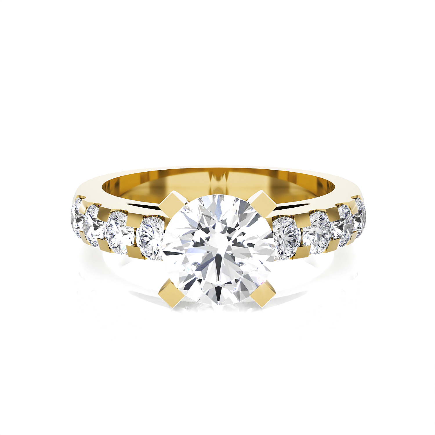 Round Lab Grown Diamond Side Stone Engagement Ring