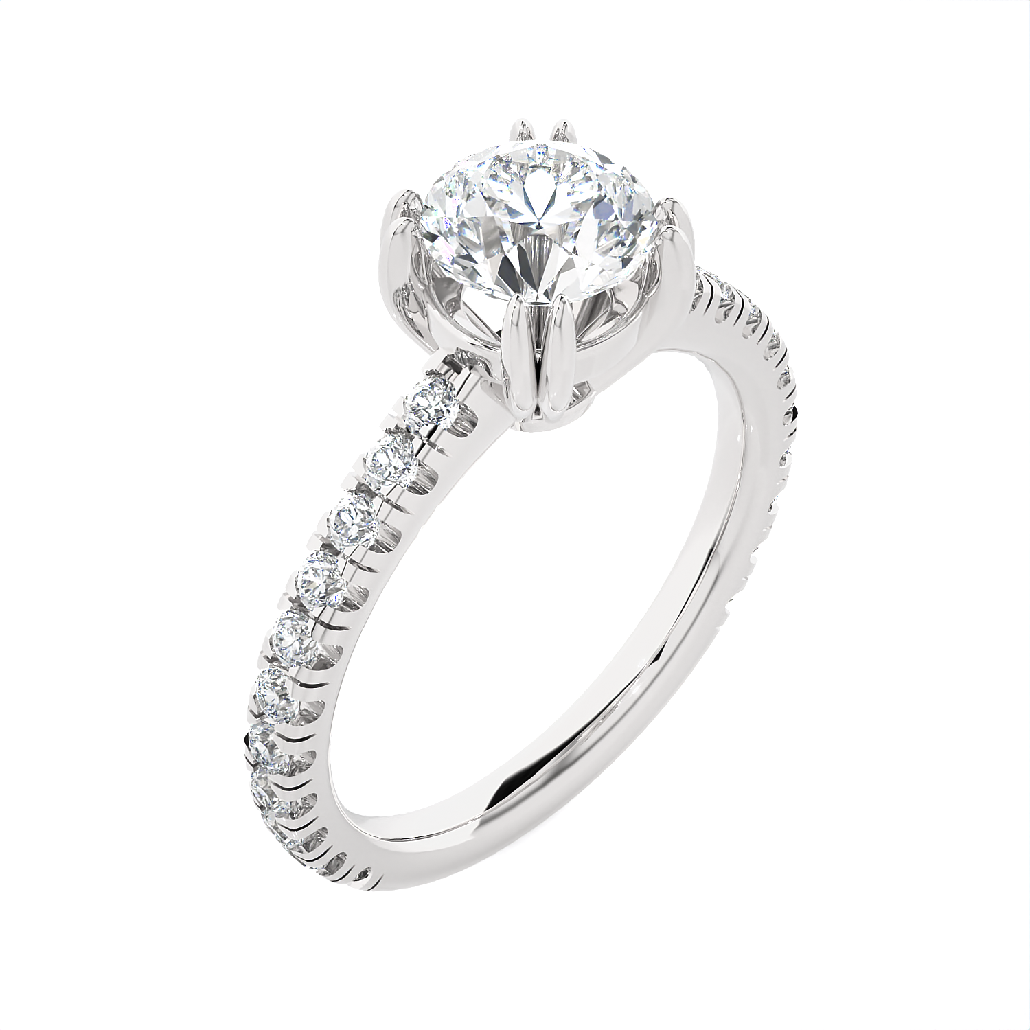 Round Lab Grown Diamond Side Stone Engagement Ring
