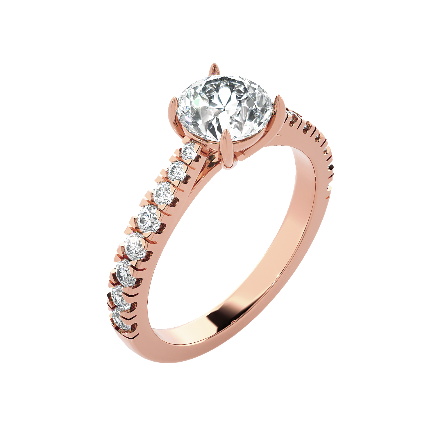 Round Lab Grown Diamond Side Stone Engagement Ring