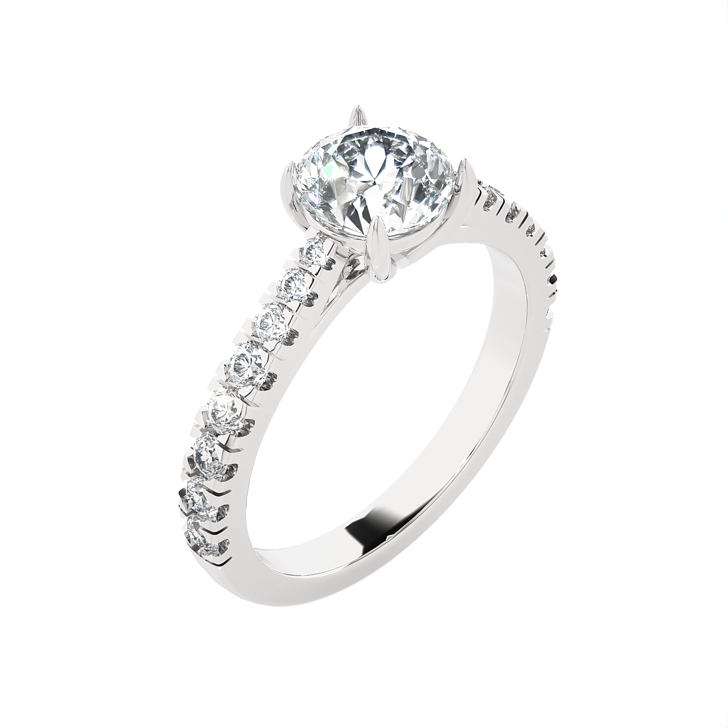 Round Lab Grown Diamond Side Stone Engagement Ring