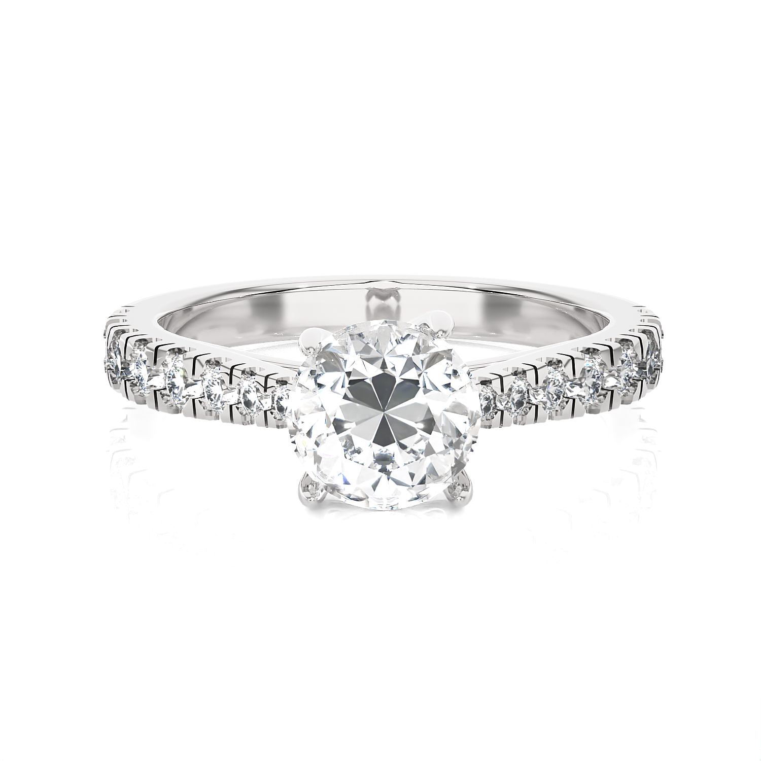 Round Lab Grown Diamond Side Stone Engagement Ring