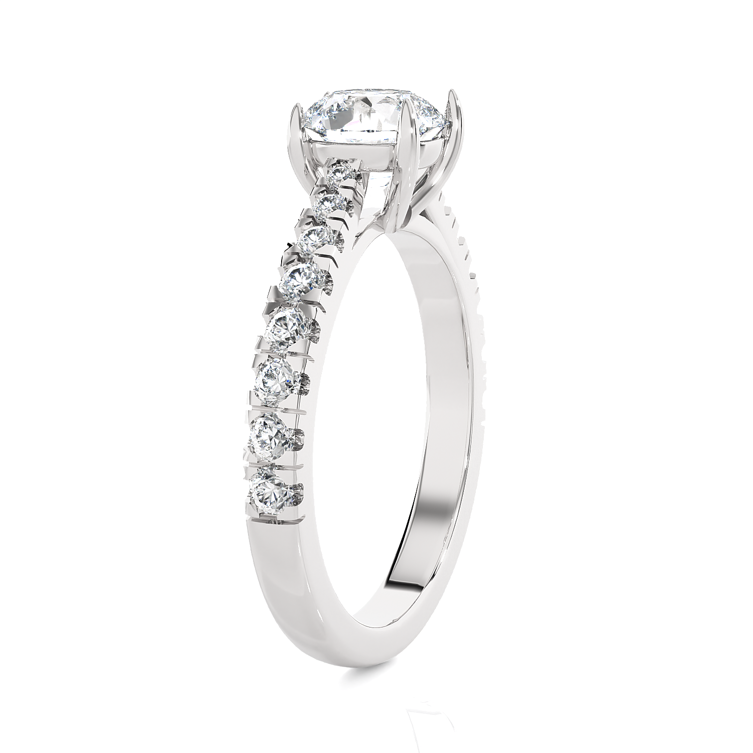 Round Lab Grown Diamond Side Stone Engagement Ring