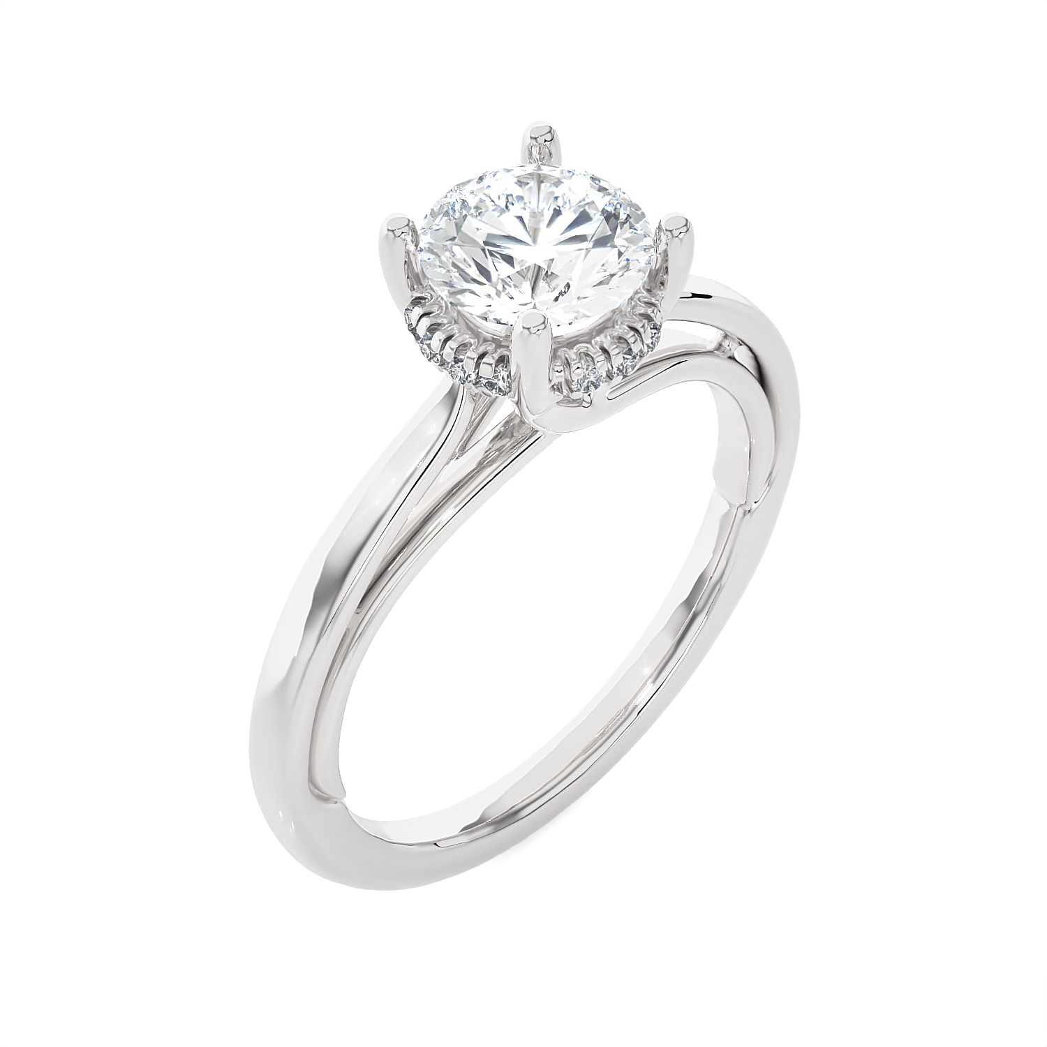 Round Lab Grown Diamond Side Stone Engagement Ring