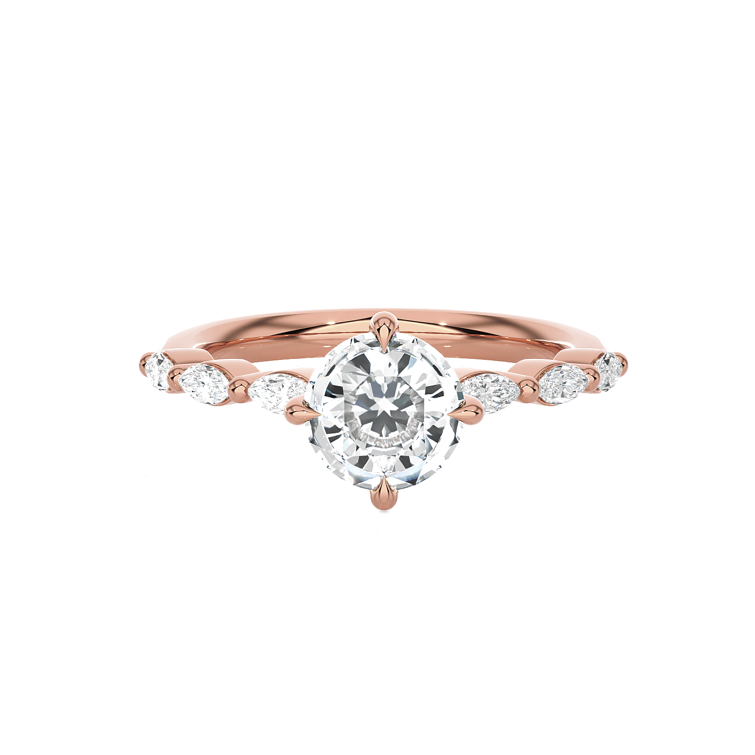 Round Lab Grown Diamond Side Stone Engagement Ring