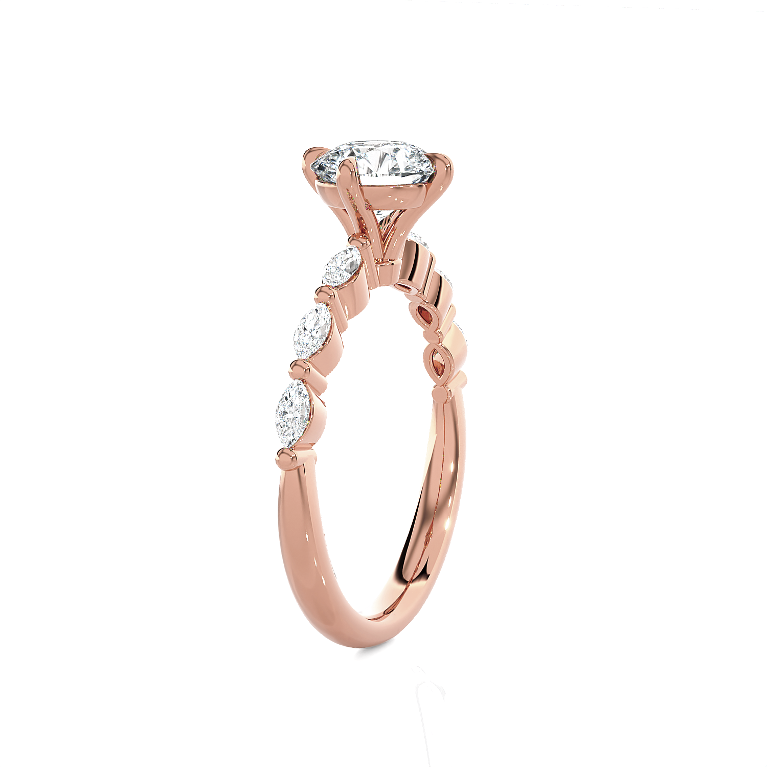 Round Lab Grown Diamond Side Stone Engagement Ring