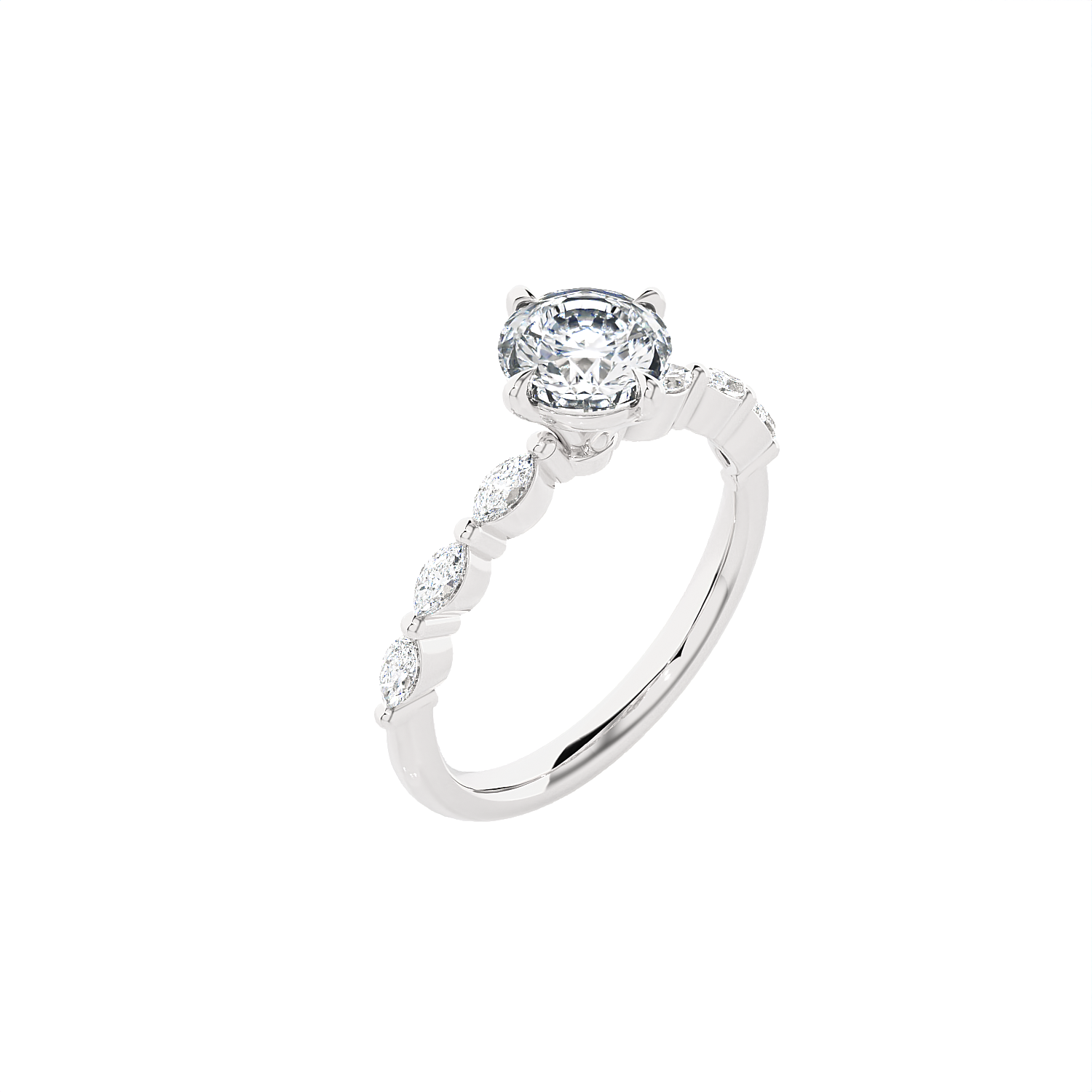 Round Lab Grown Diamond Side Stone Engagement Ring