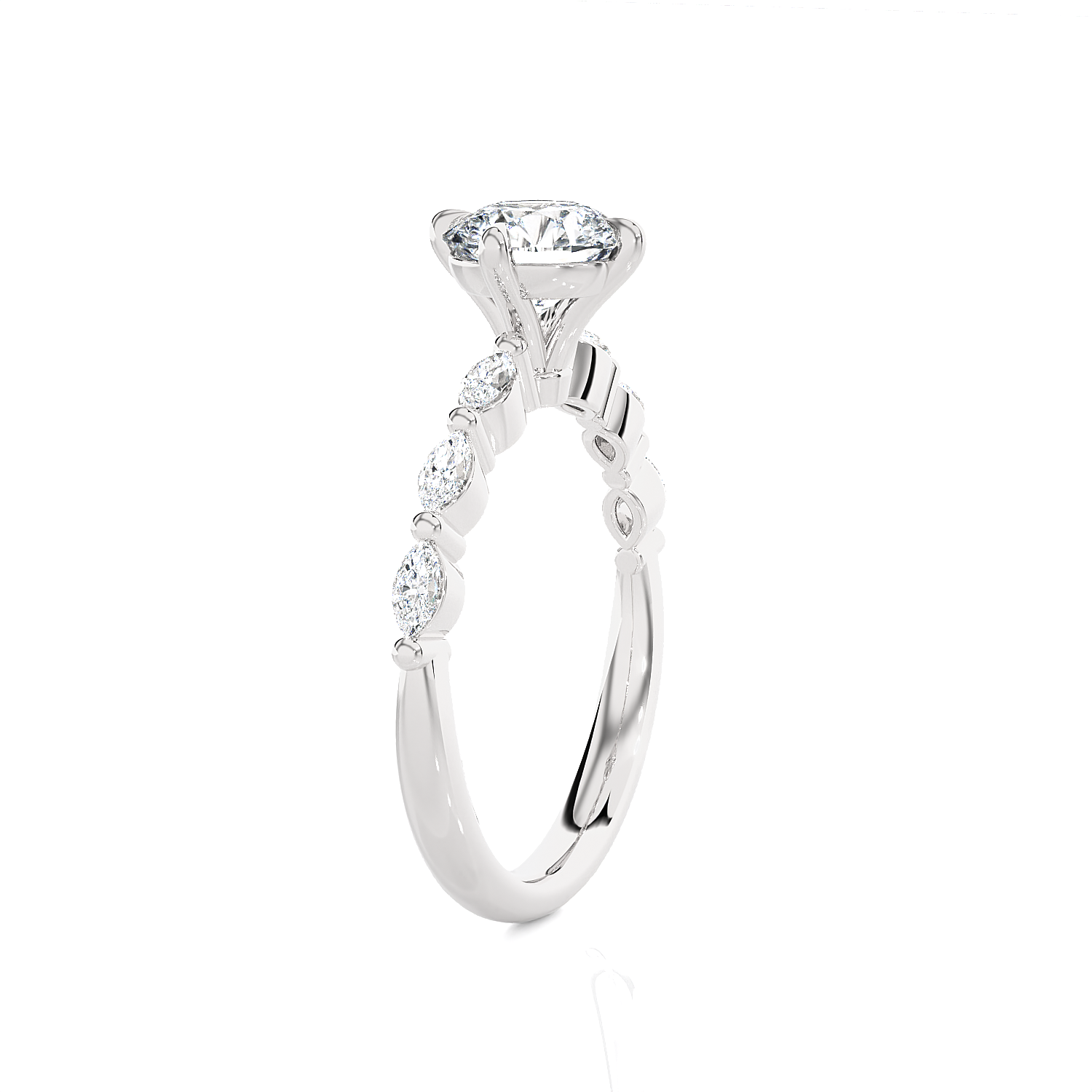 Round Lab Grown Diamond Side Stone Engagement Ring