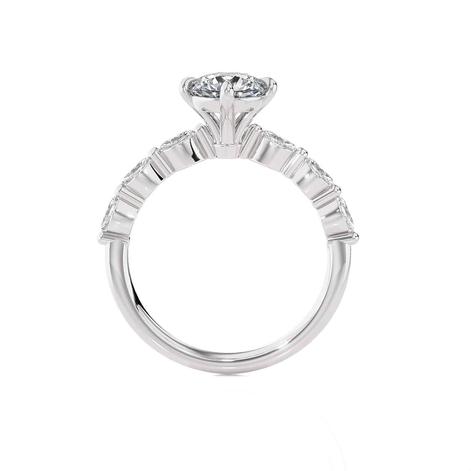 Round Lab Grown Diamond Side Stone Engagement Ring