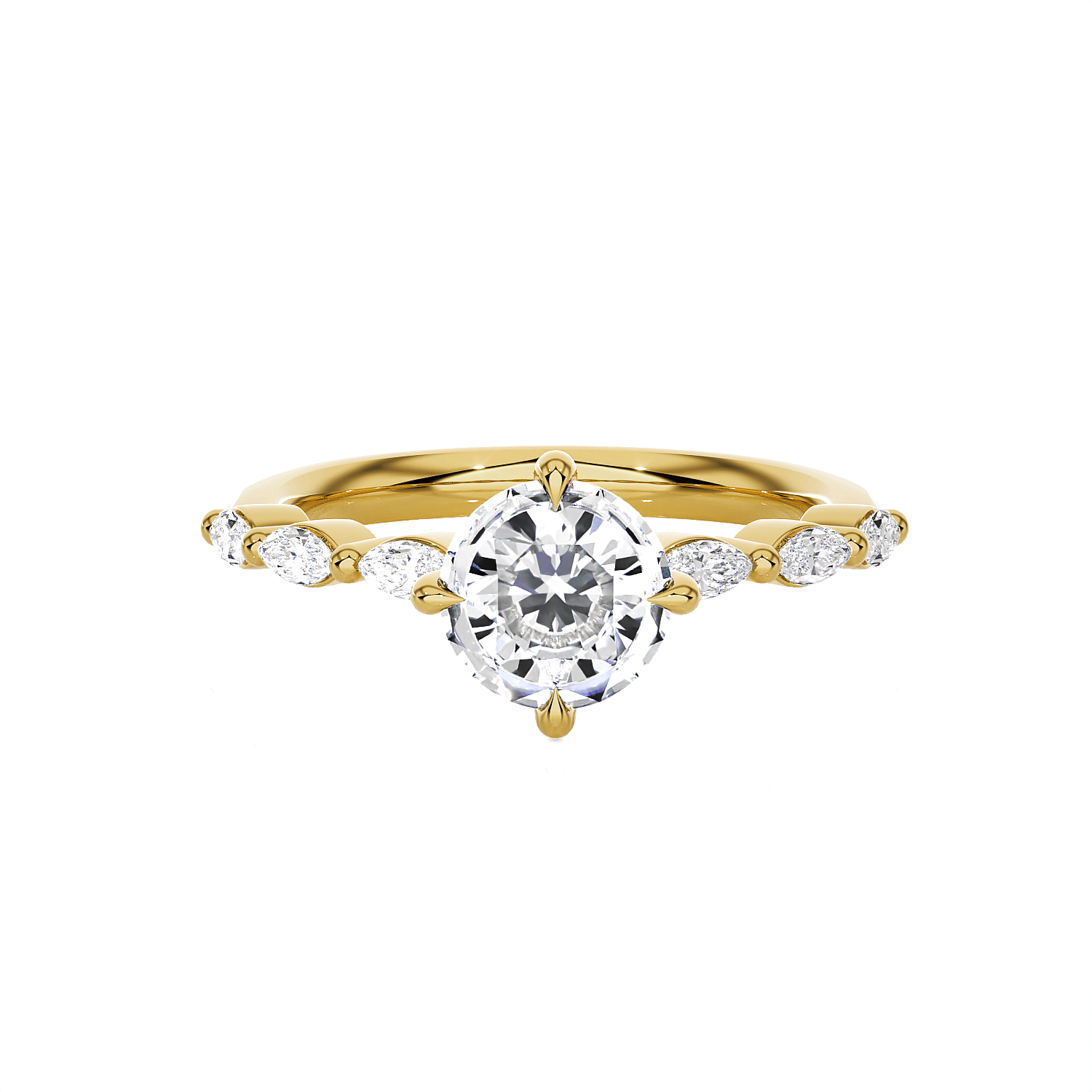 Round Lab Grown Diamond Side Stone Engagement Ring