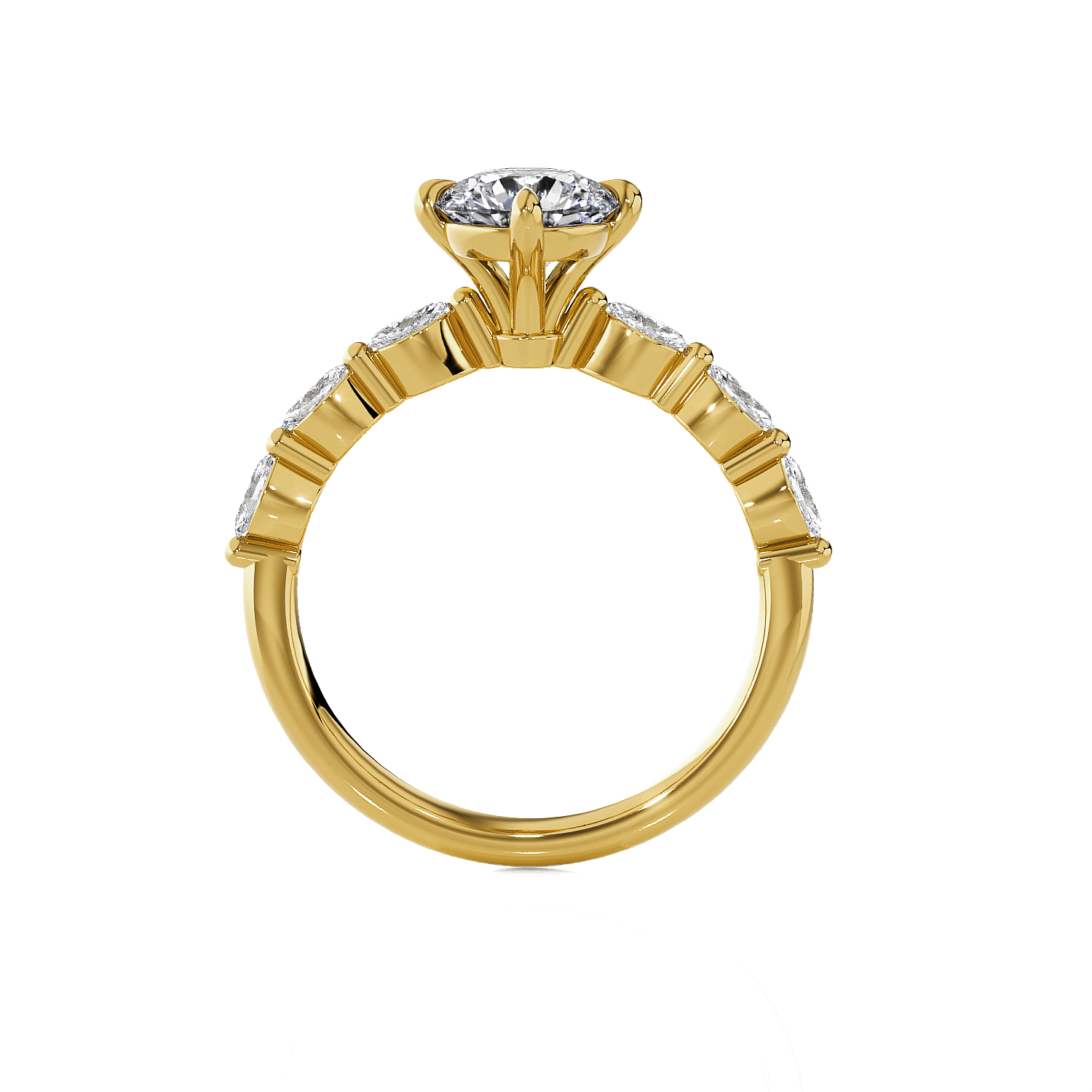 Round Lab Grown Diamond Side Stone Engagement Ring