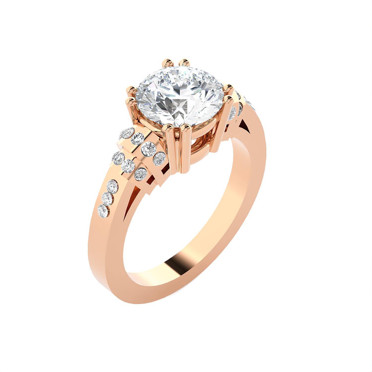 Round Lab Grown Diamond Side Stone Engagement Ring