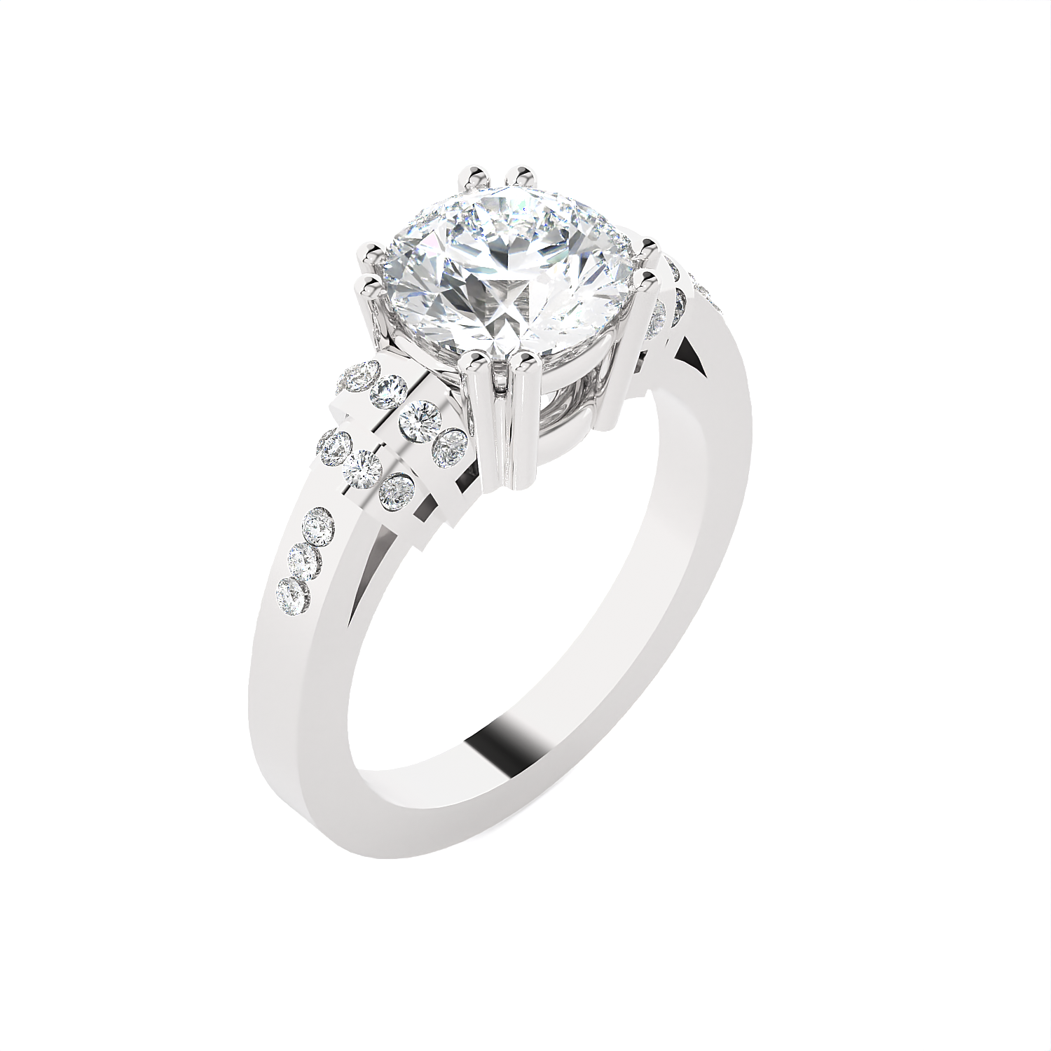 Round Lab Grown Diamond Side Stone Engagement Ring