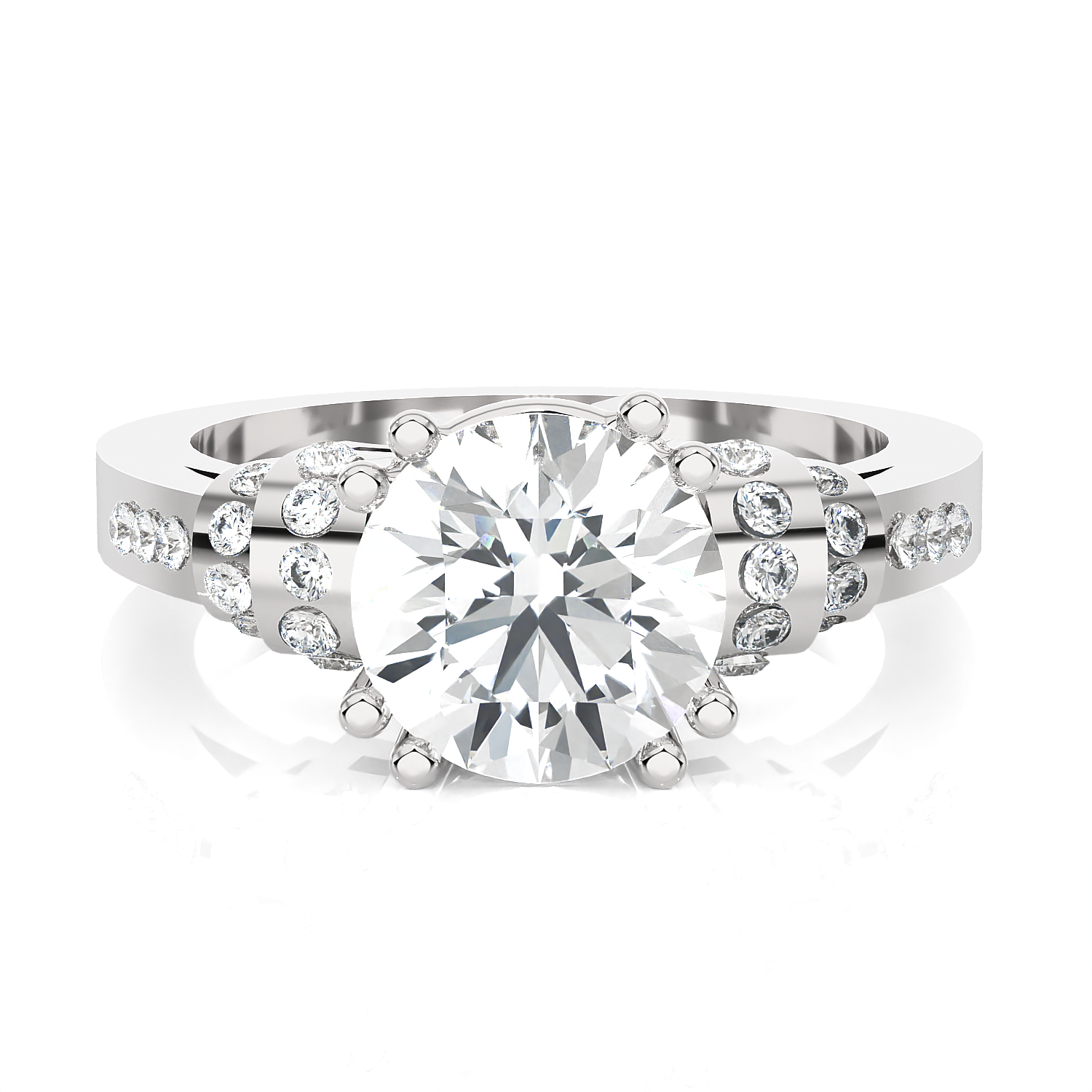 Round Lab Grown Diamond Side Stone Engagement Ring