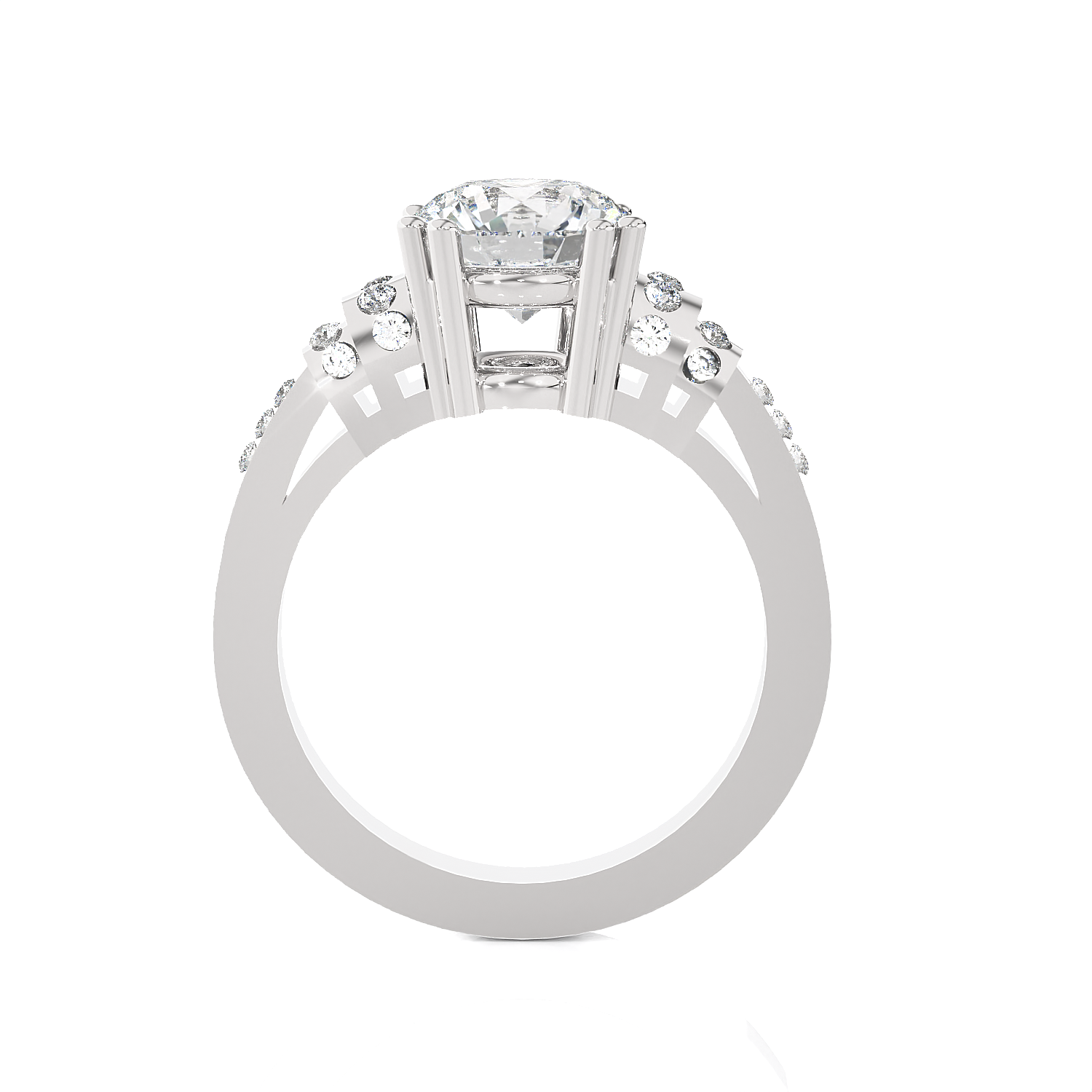 Round Lab Grown Diamond Side Stone Engagement Ring