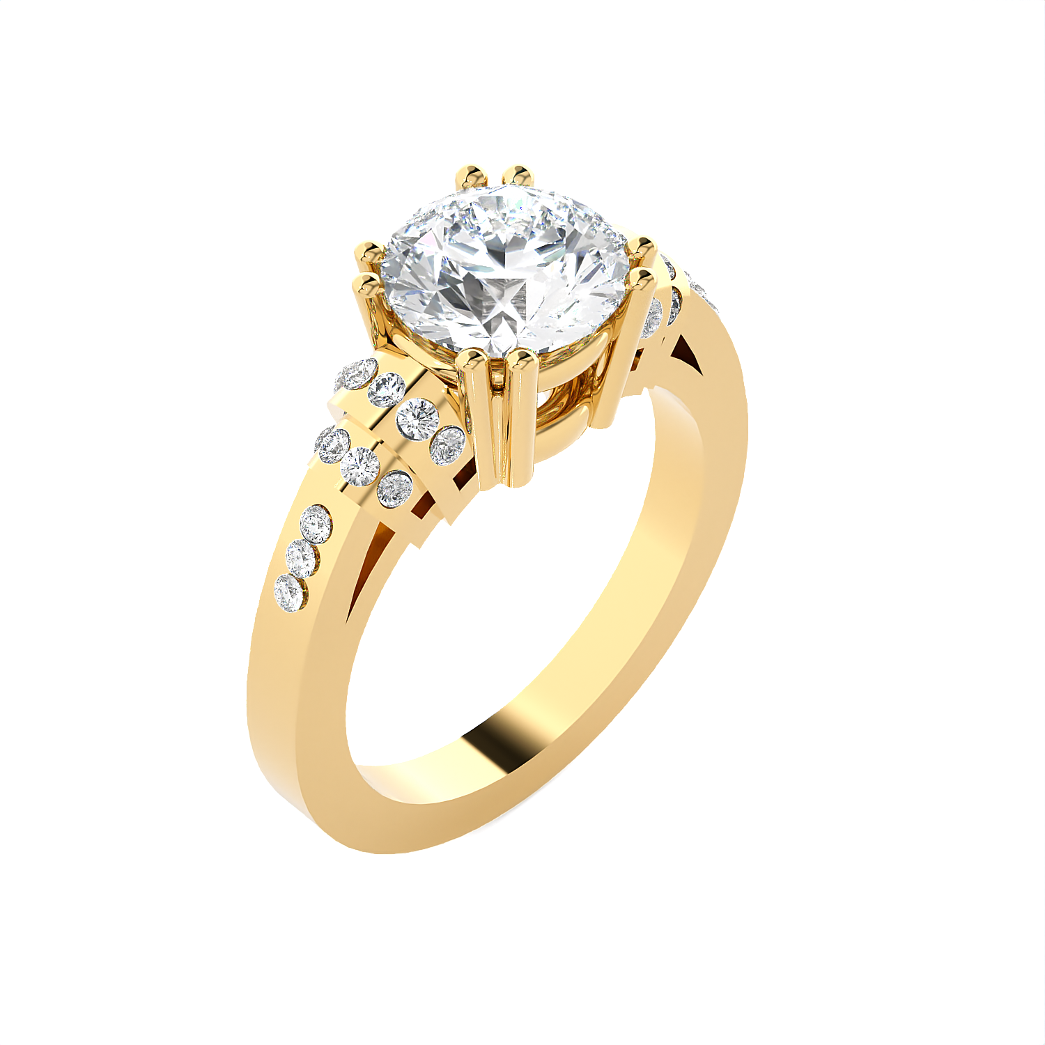 Round Lab Grown Diamond Side Stone Engagement Ring
