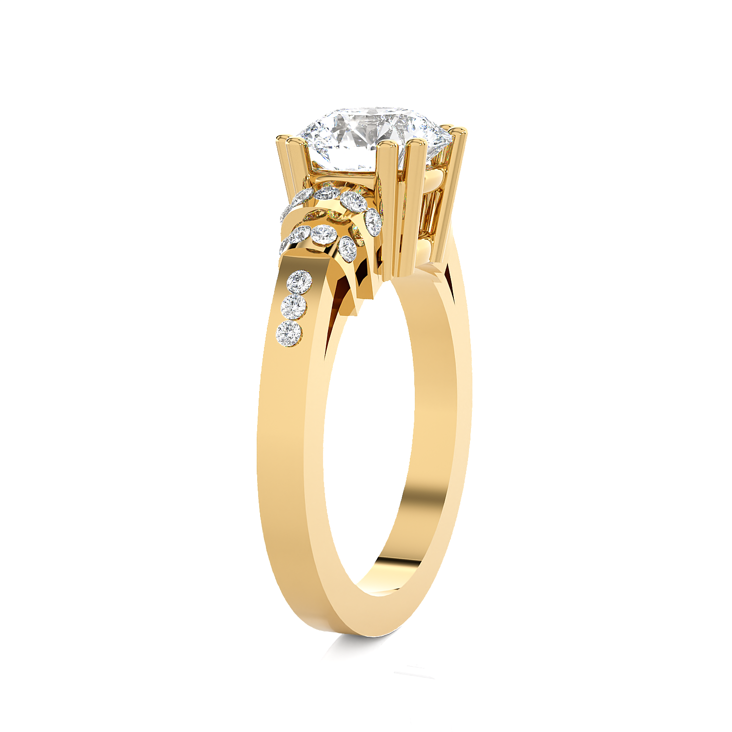 Round Lab Grown Diamond Side Stone Engagement Ring