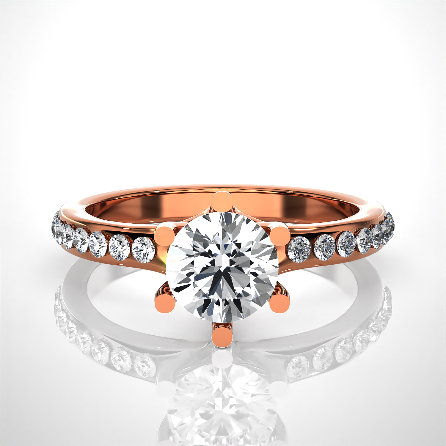 Round Lab Grown Diamond Side Stone Engagement Ring