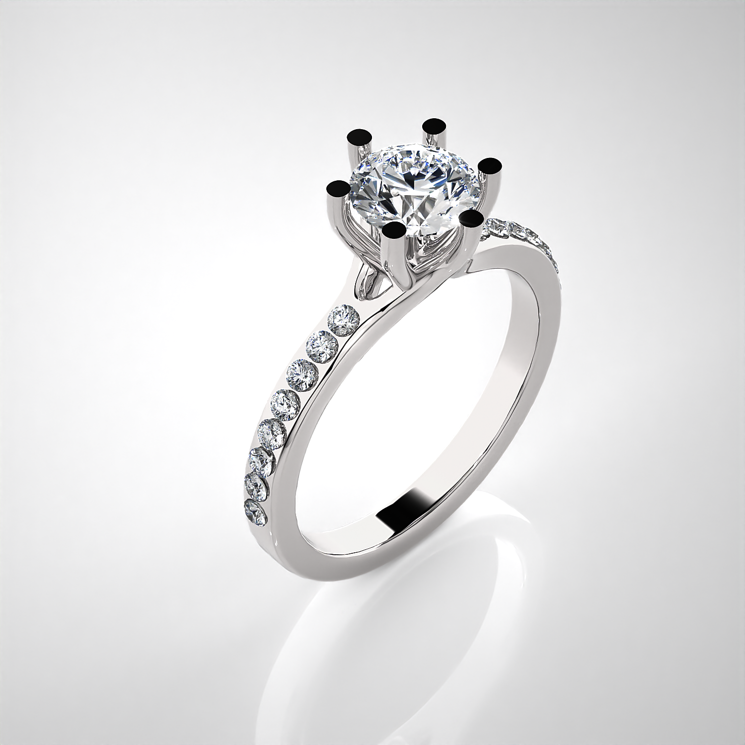 Round Lab Grown Diamond Side Stone Engagement Ring
