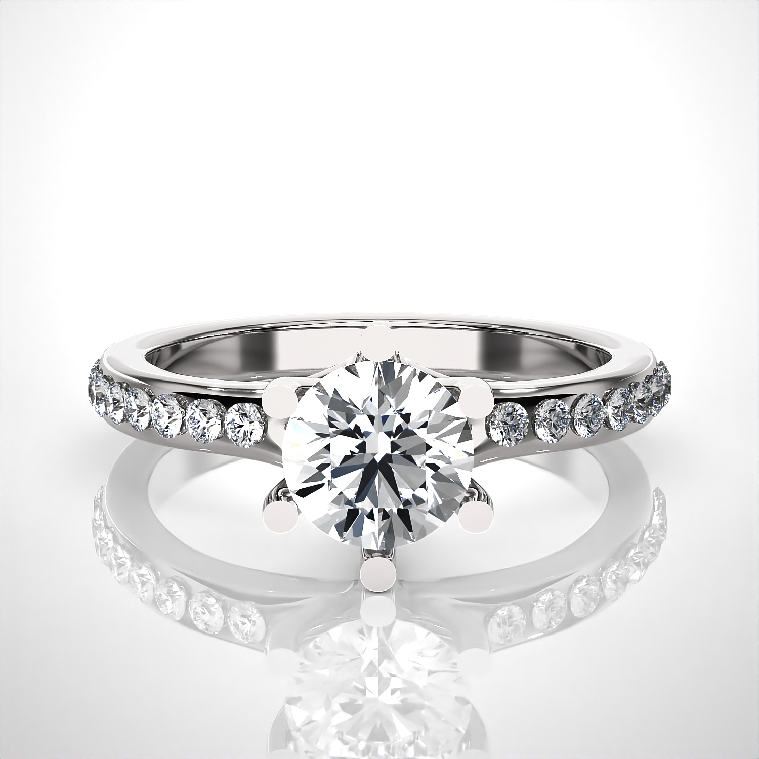 Round Lab Grown Diamond Side Stone Engagement Ring