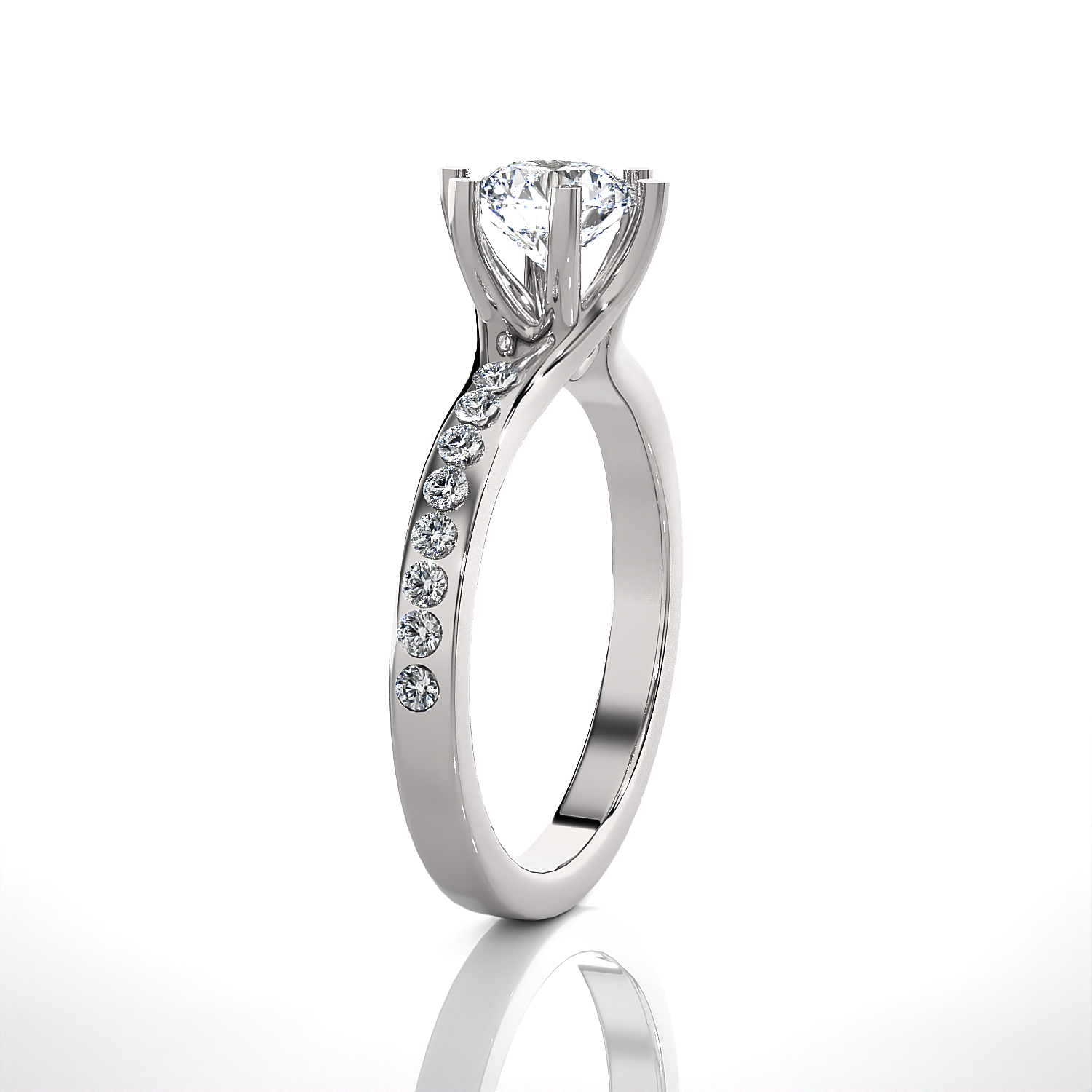 Round Lab Grown Diamond Side Stone Engagement Ring