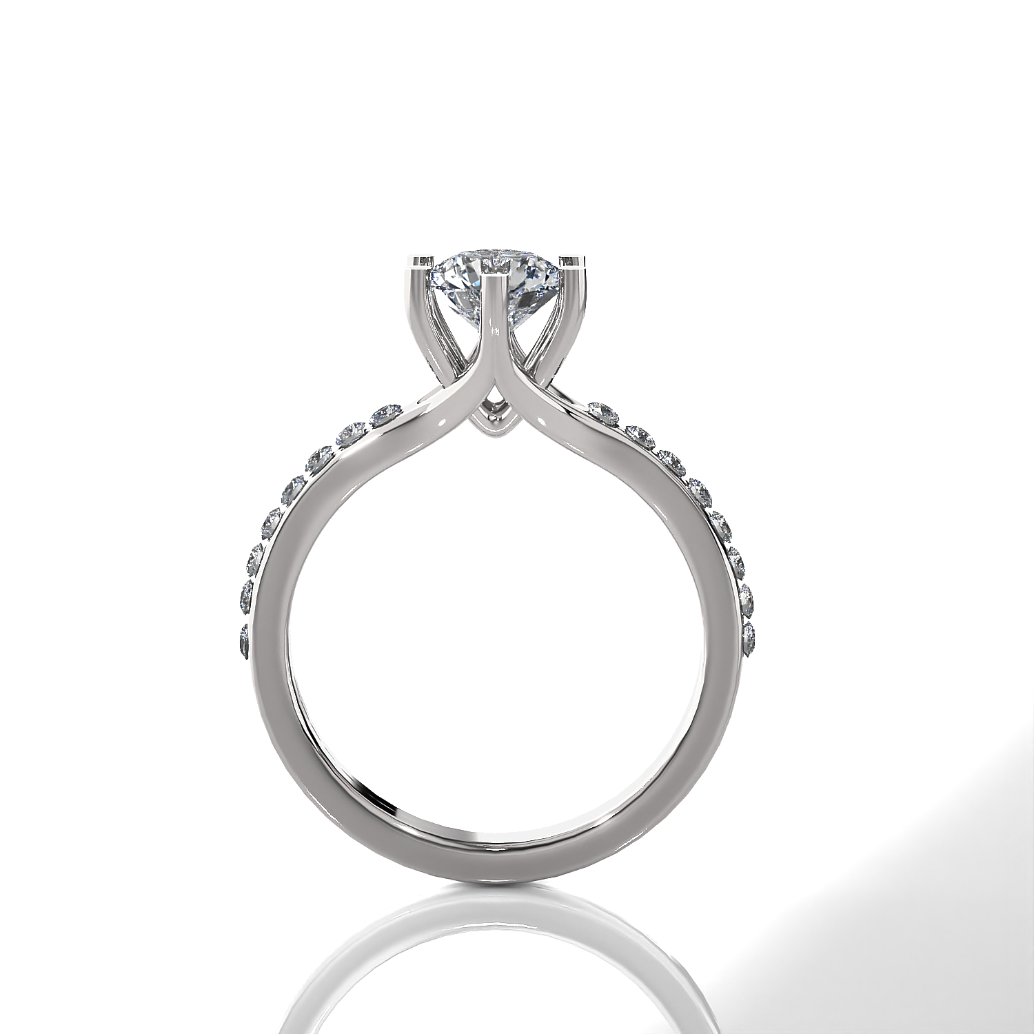 Round Lab Grown Diamond Side Stone Engagement Ring
