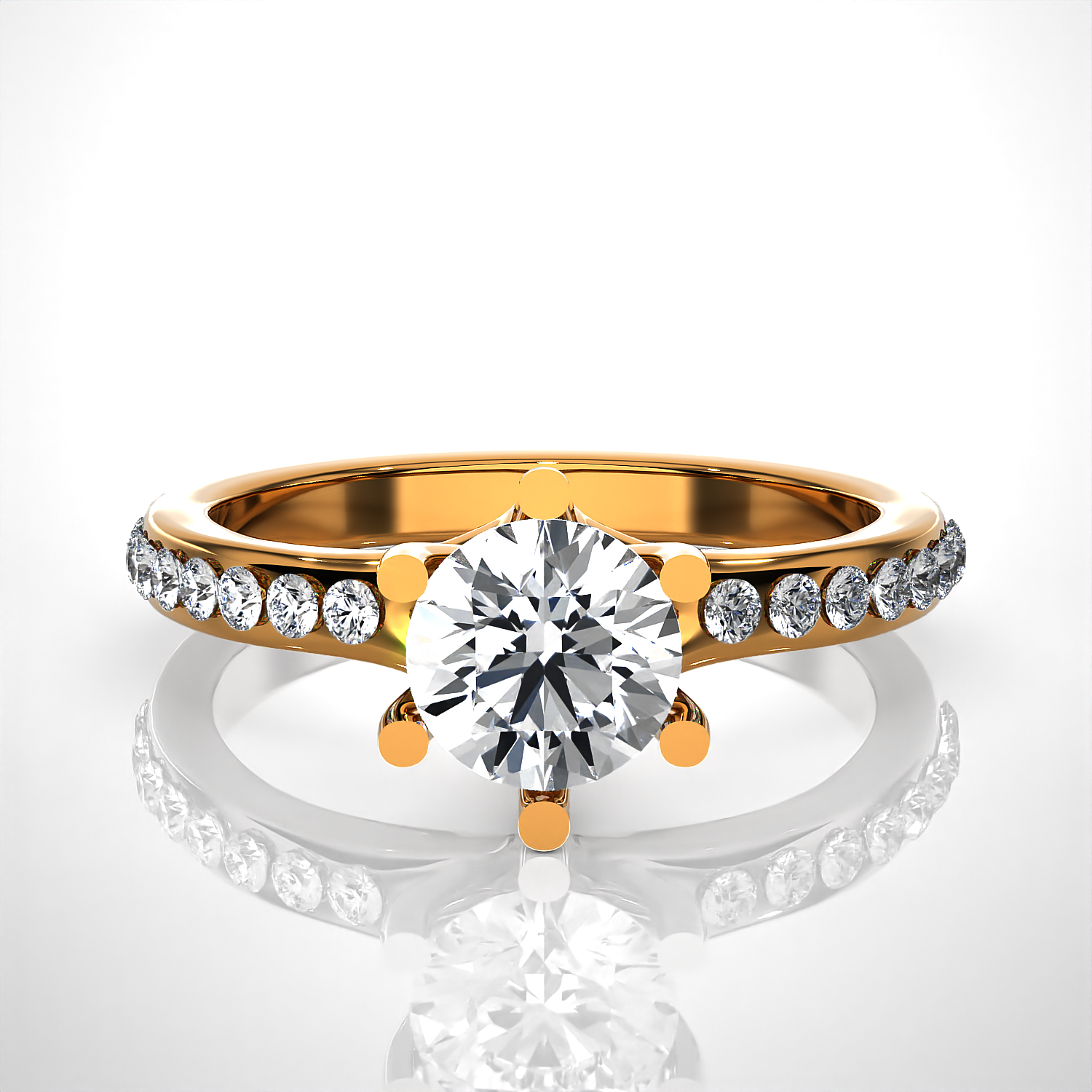 Round Lab Grown Diamond Side Stone Engagement Ring