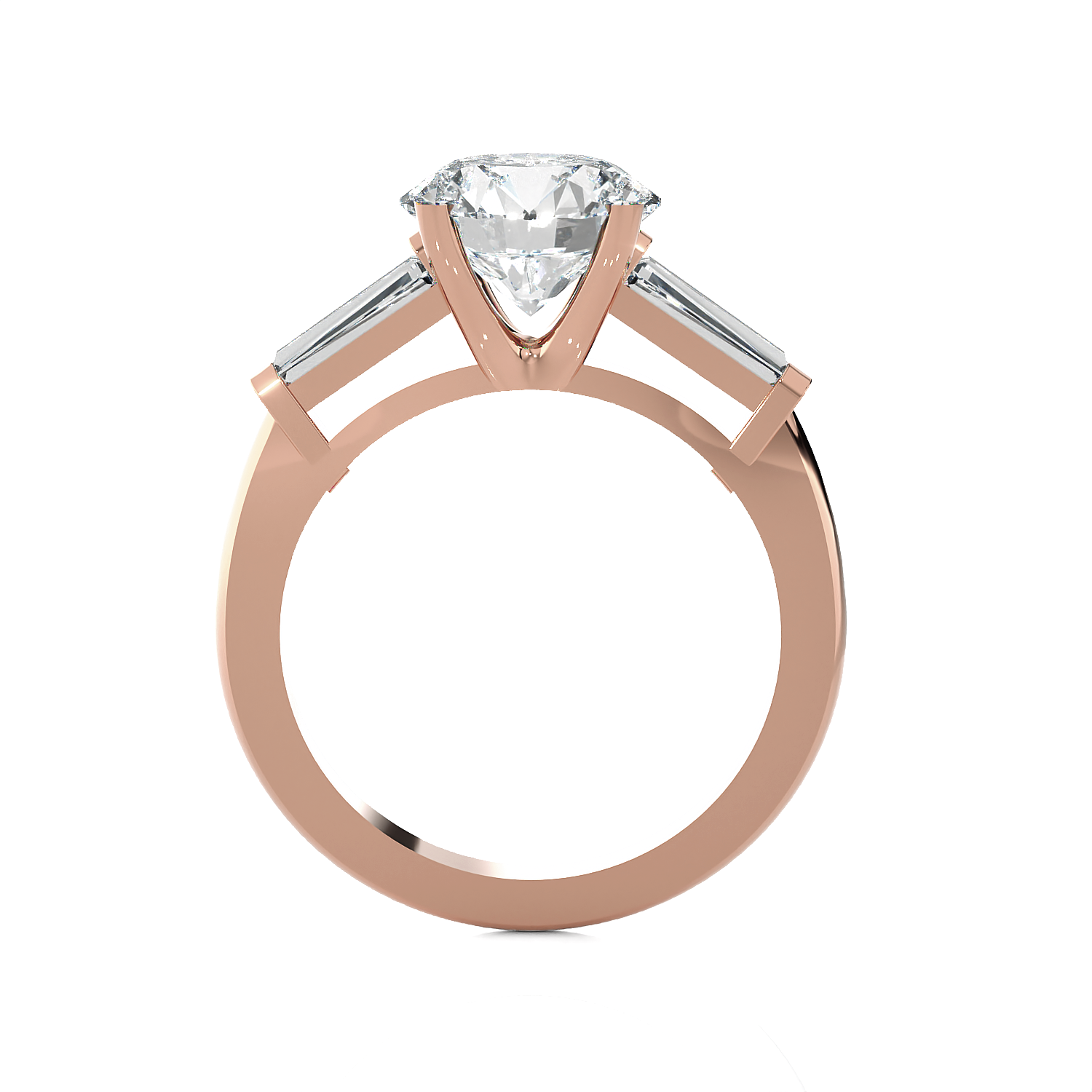 Round With Tapered Baguette Three Stone Lab Grown Diamond Ring
