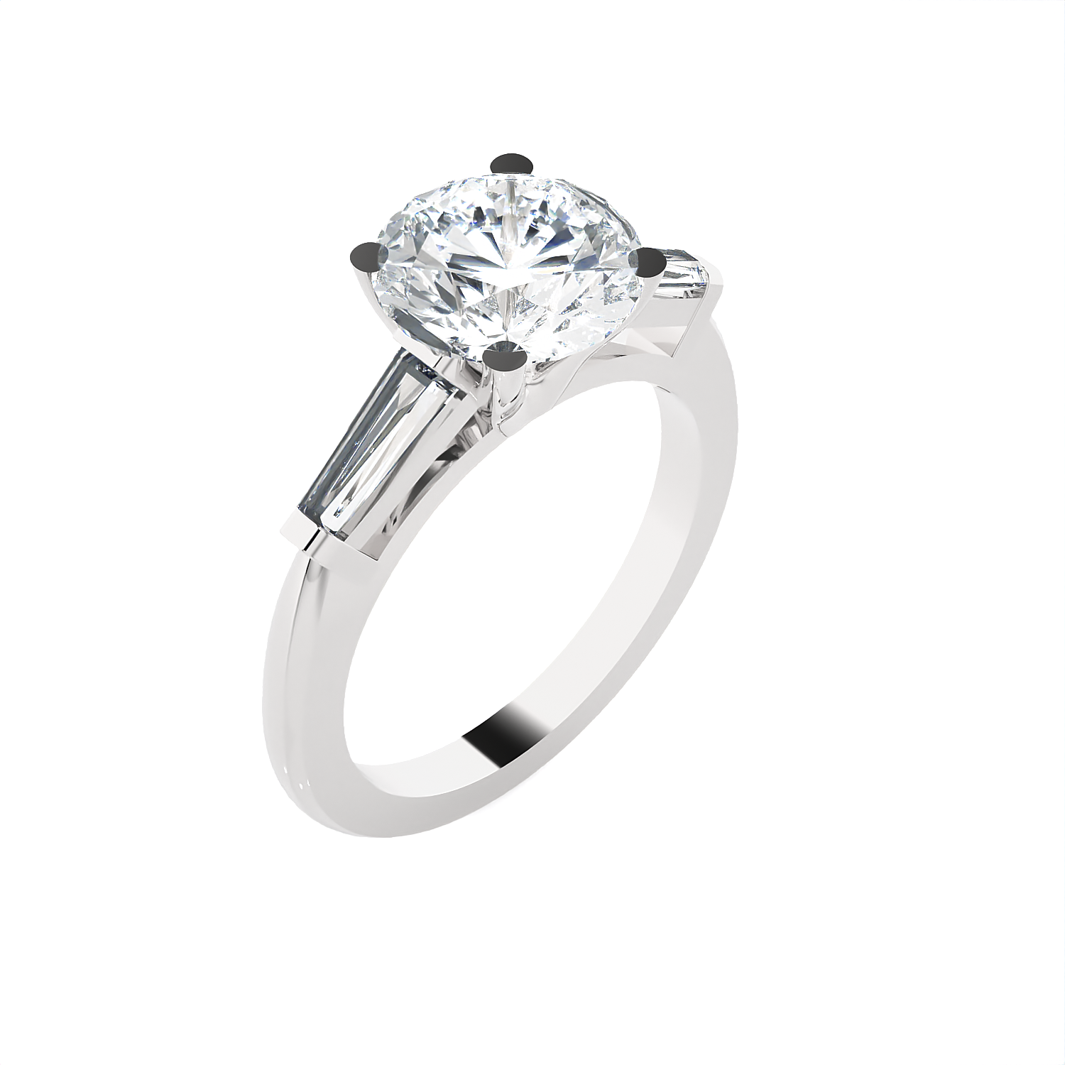 Round With Tapered Baguette Three Stone Lab Grown Diamond Ring