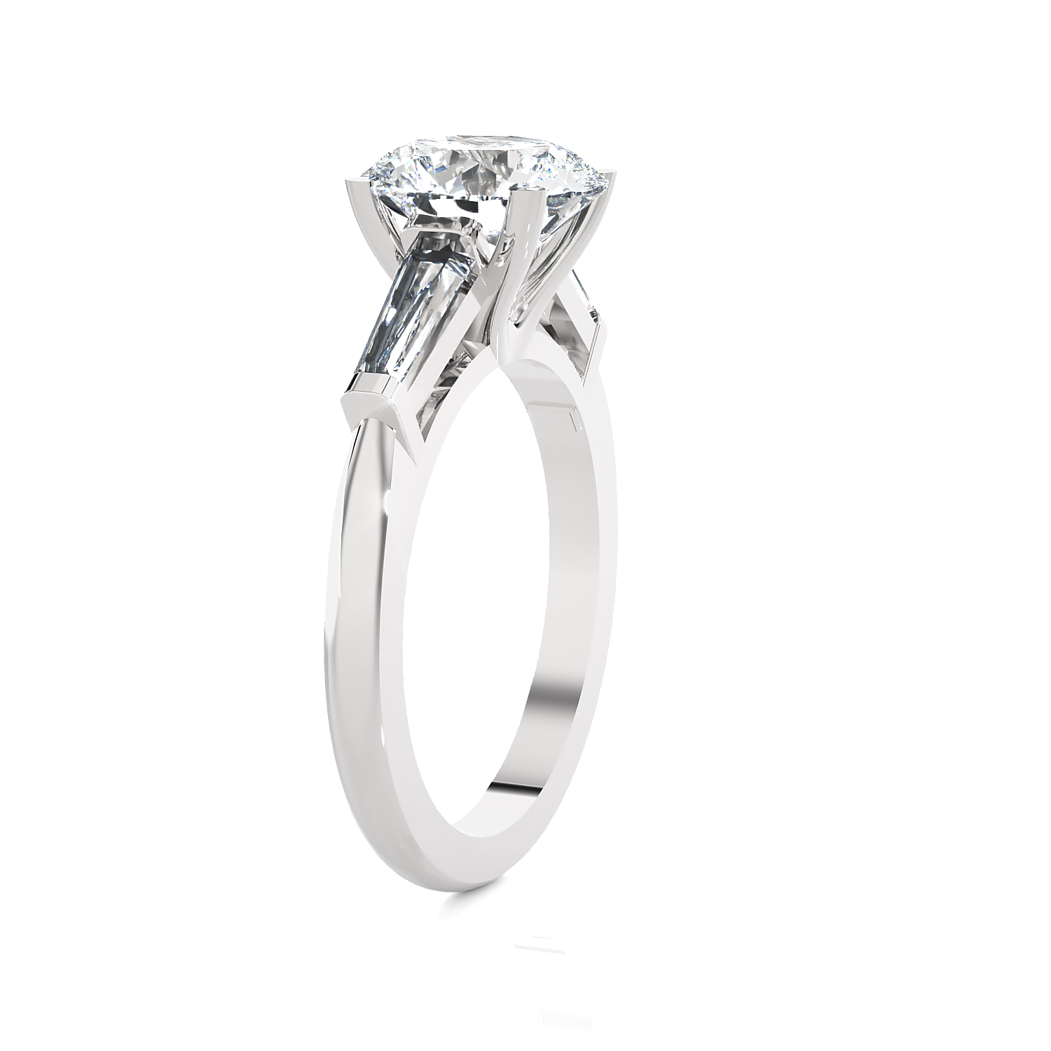 Round With Tapered Baguette Three Stone Lab Grown Diamond Ring