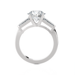Round With Tapered Baguette Three Stone Lab Grown Diamond Ring